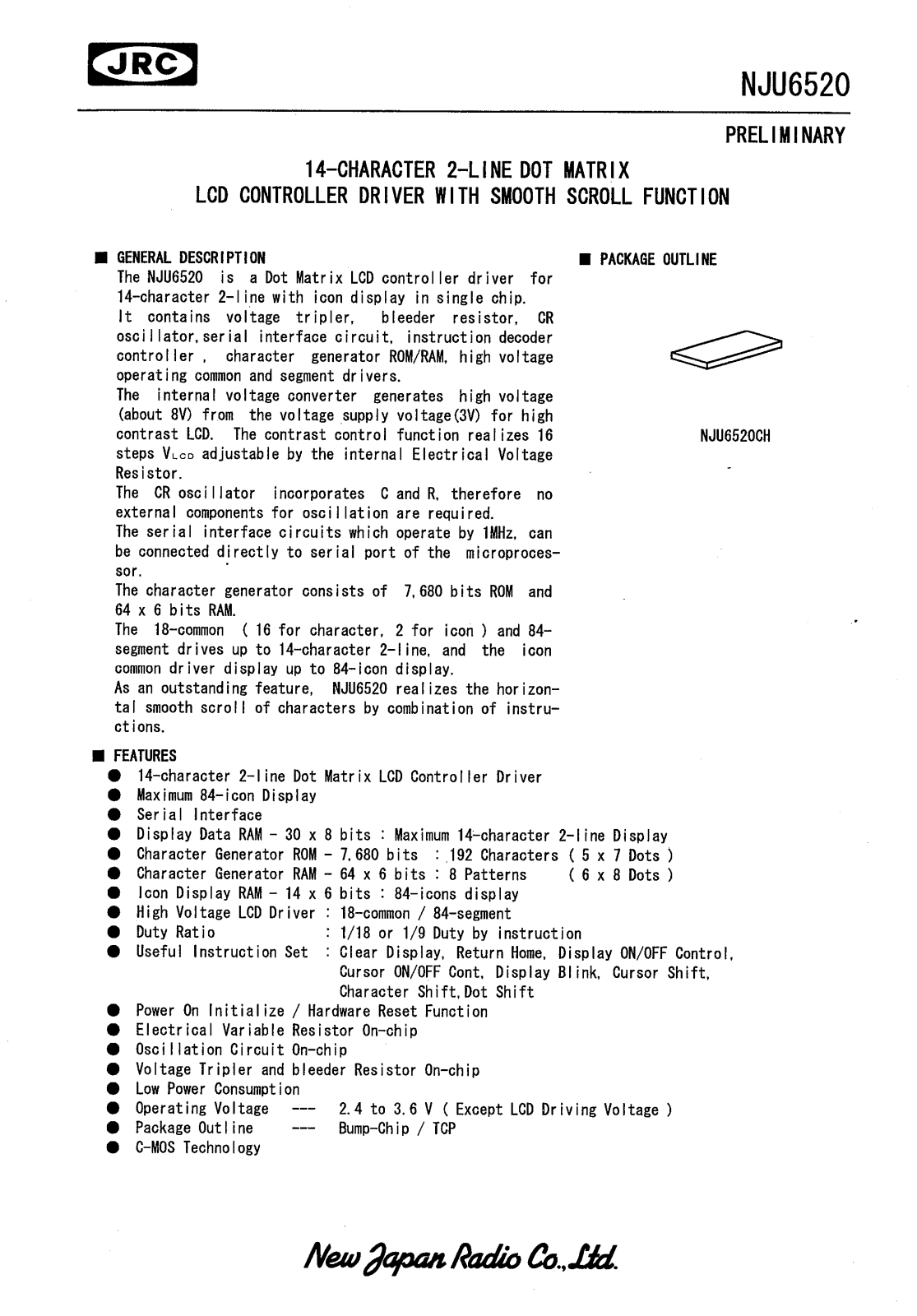 JRC NJU6520CH Datasheet