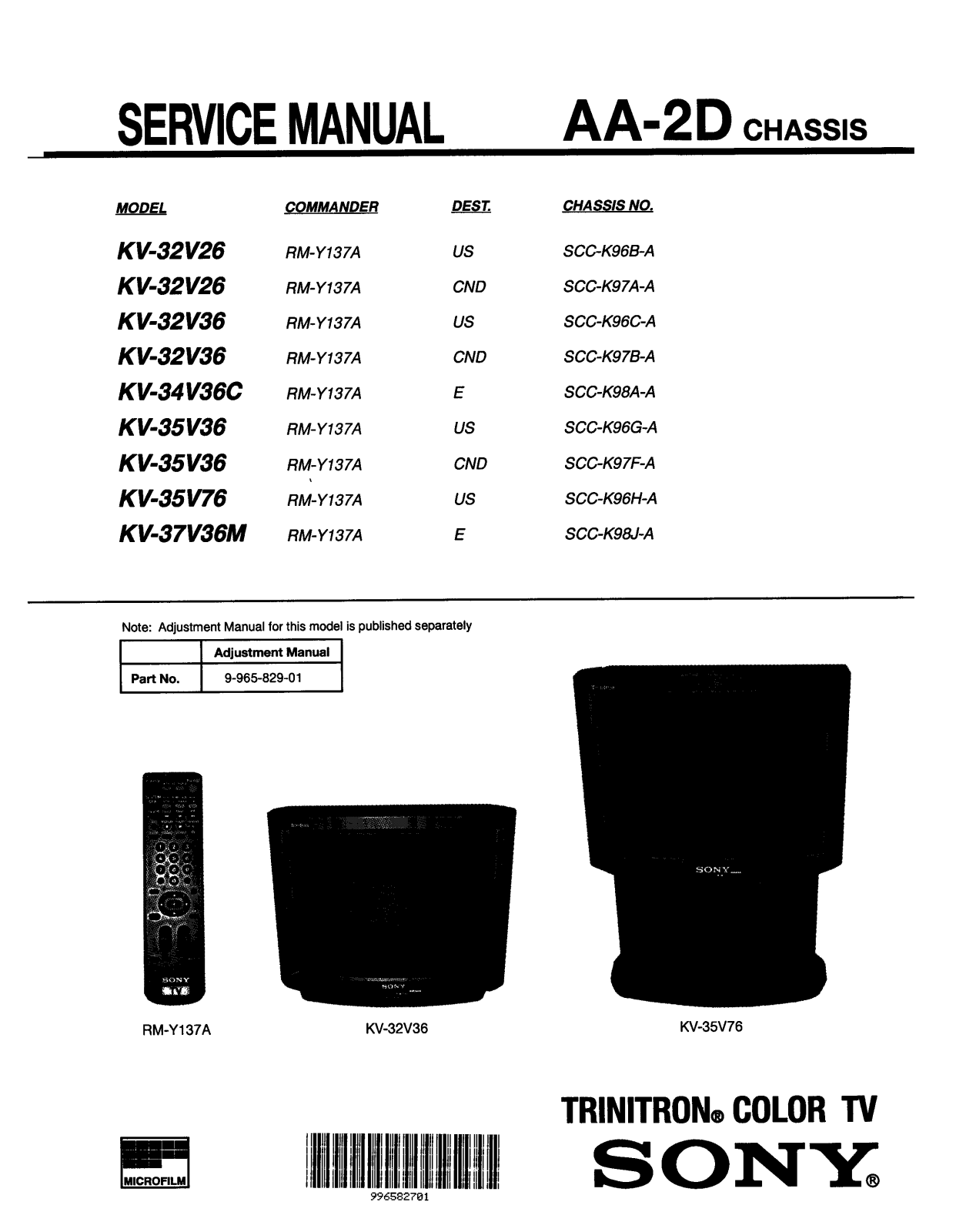 Sony kv 32v26, kv 32v36, kv 34v36c, kv 35v36, kv 35v76 schematic