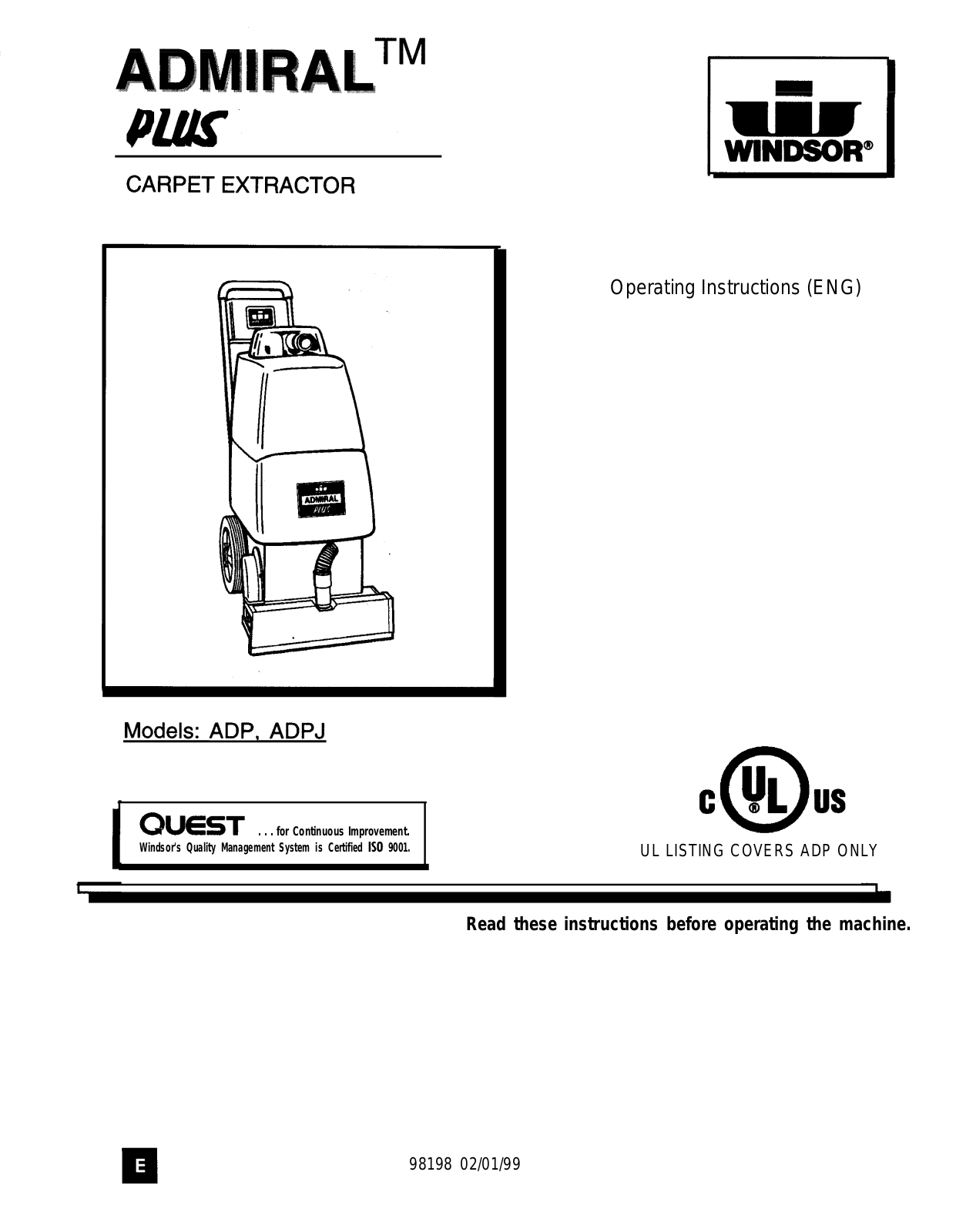 Windsor ADMIRAL PLUS ADP, ADMIRAL PLUS ADPJ User Manual