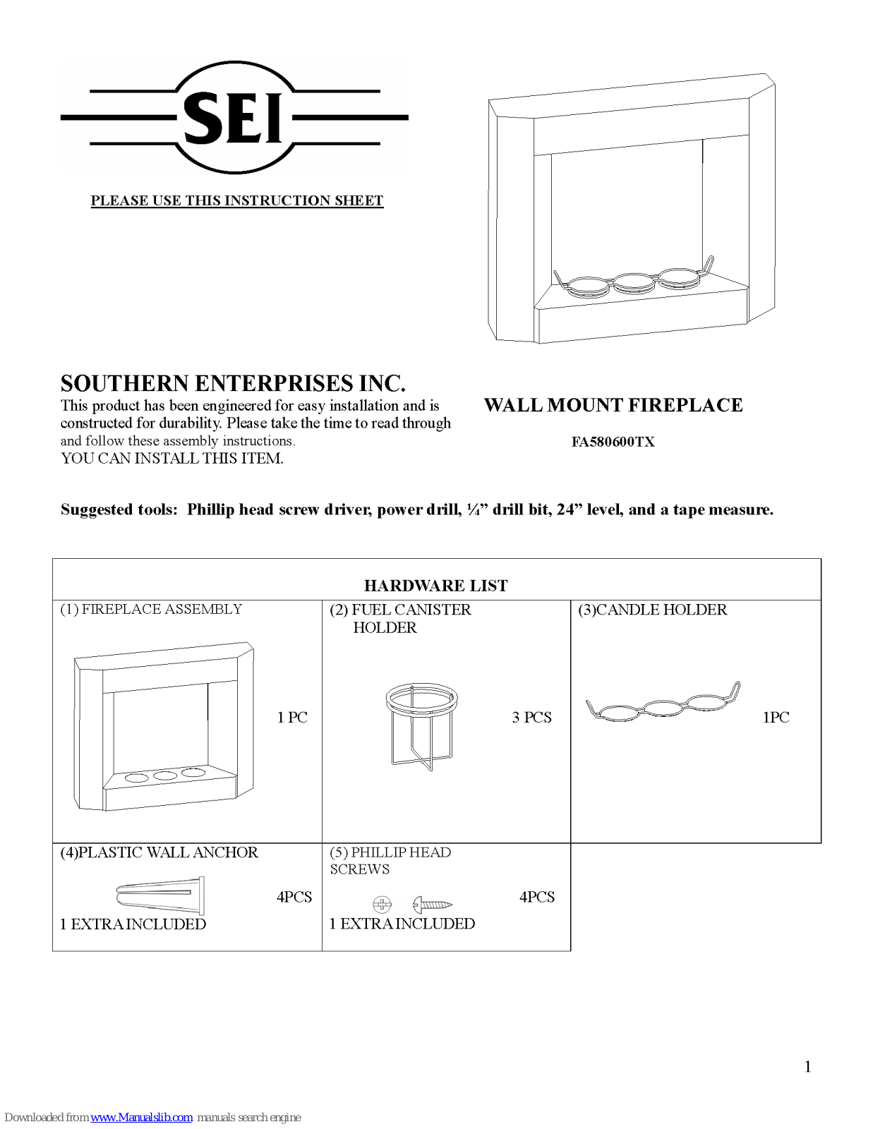 SEI FA580600TX Instruction Sheet - ManualMachine.com