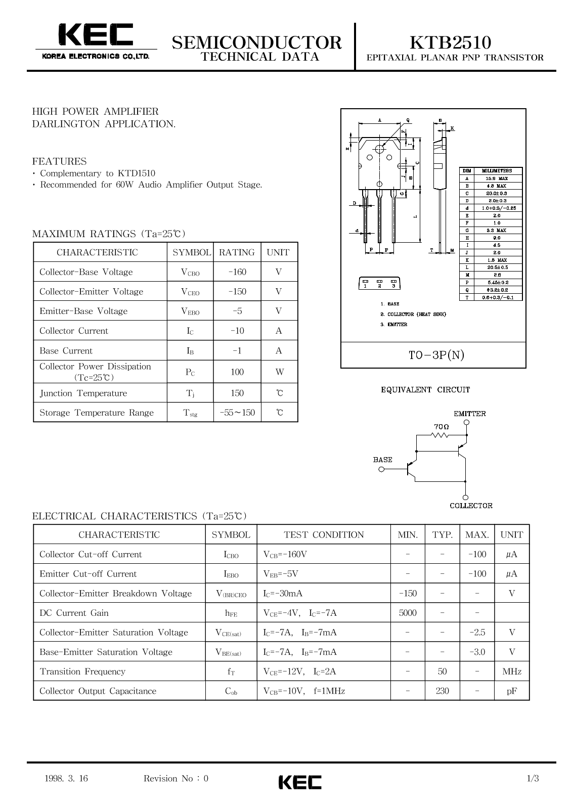 KEC KTB2510 Datasheet