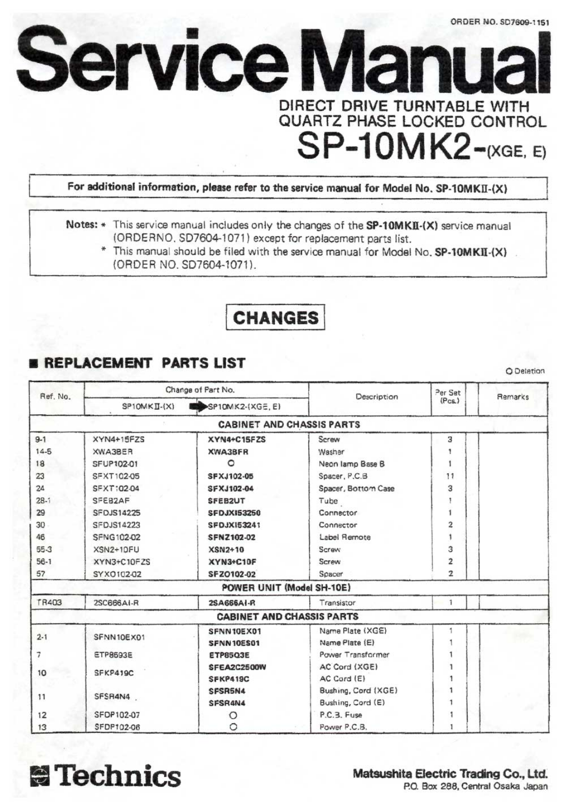 Technics SP-10-Mk2 Service Manual