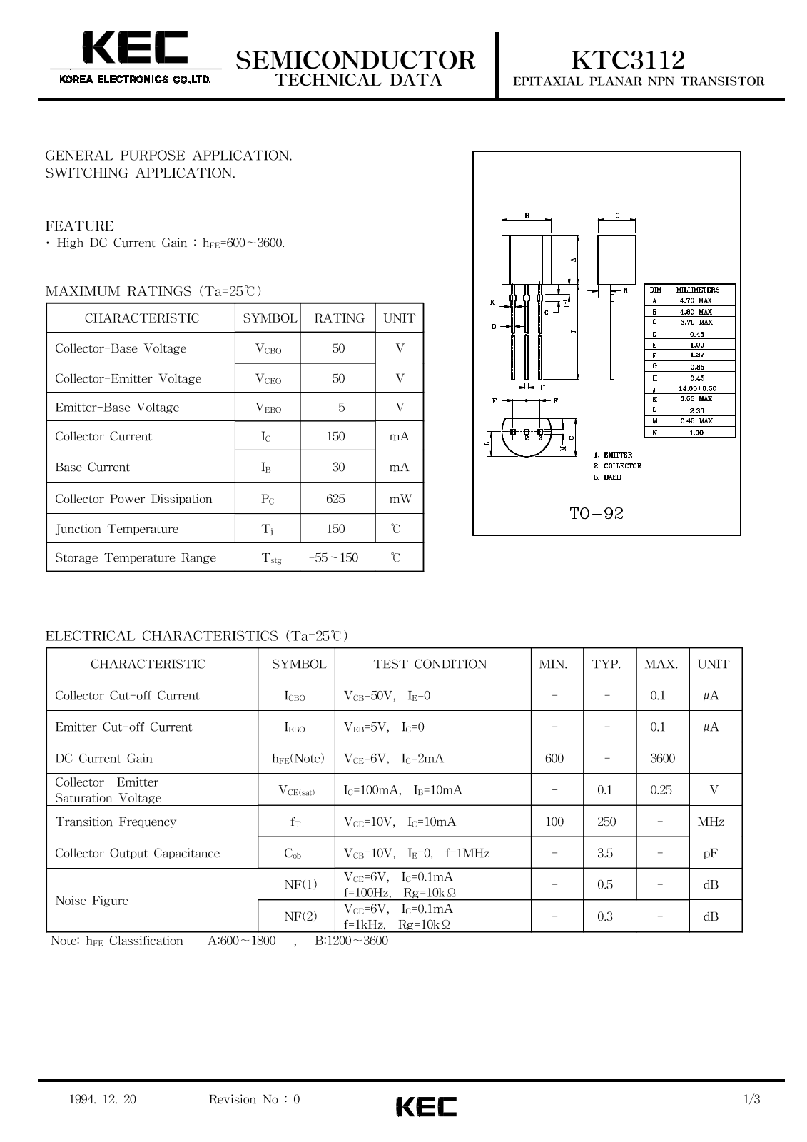 KEC KTC3112 Datasheet