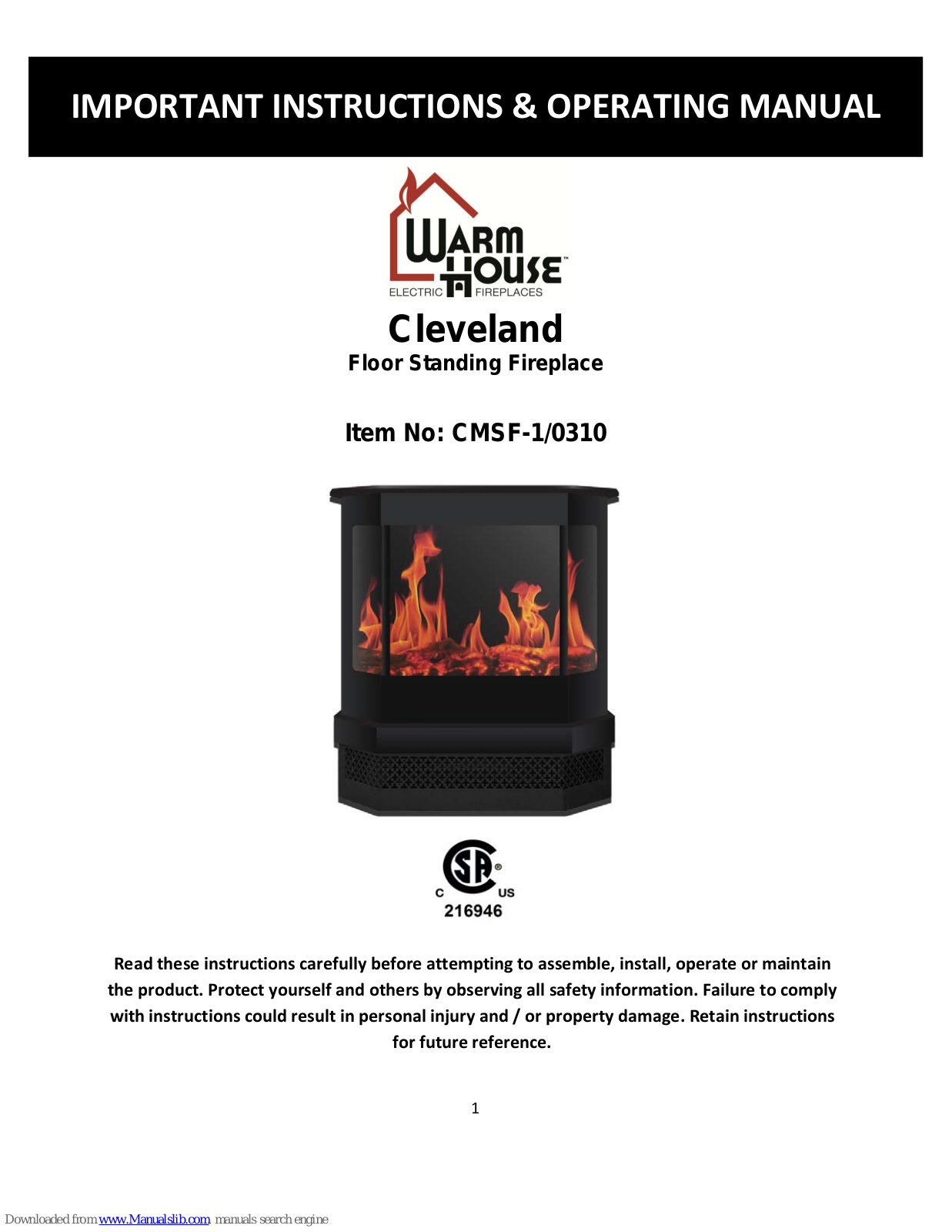 Warm House Cleveland CMSF-1/0310 Operating Manual