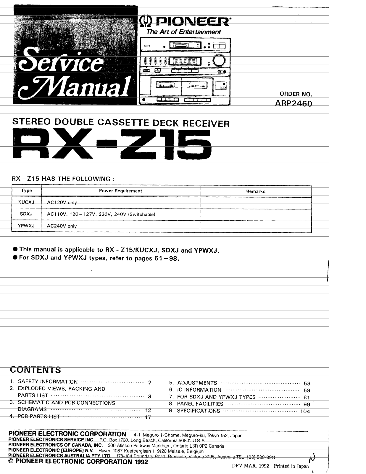 Pioneer rx z15 Service Manual