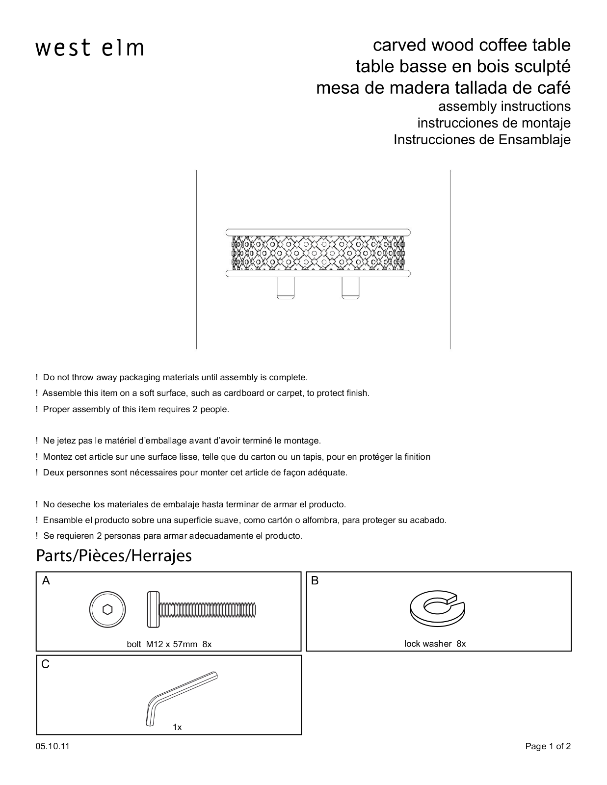 West Elm Carved Wood Coffee Table Assembly Instruction