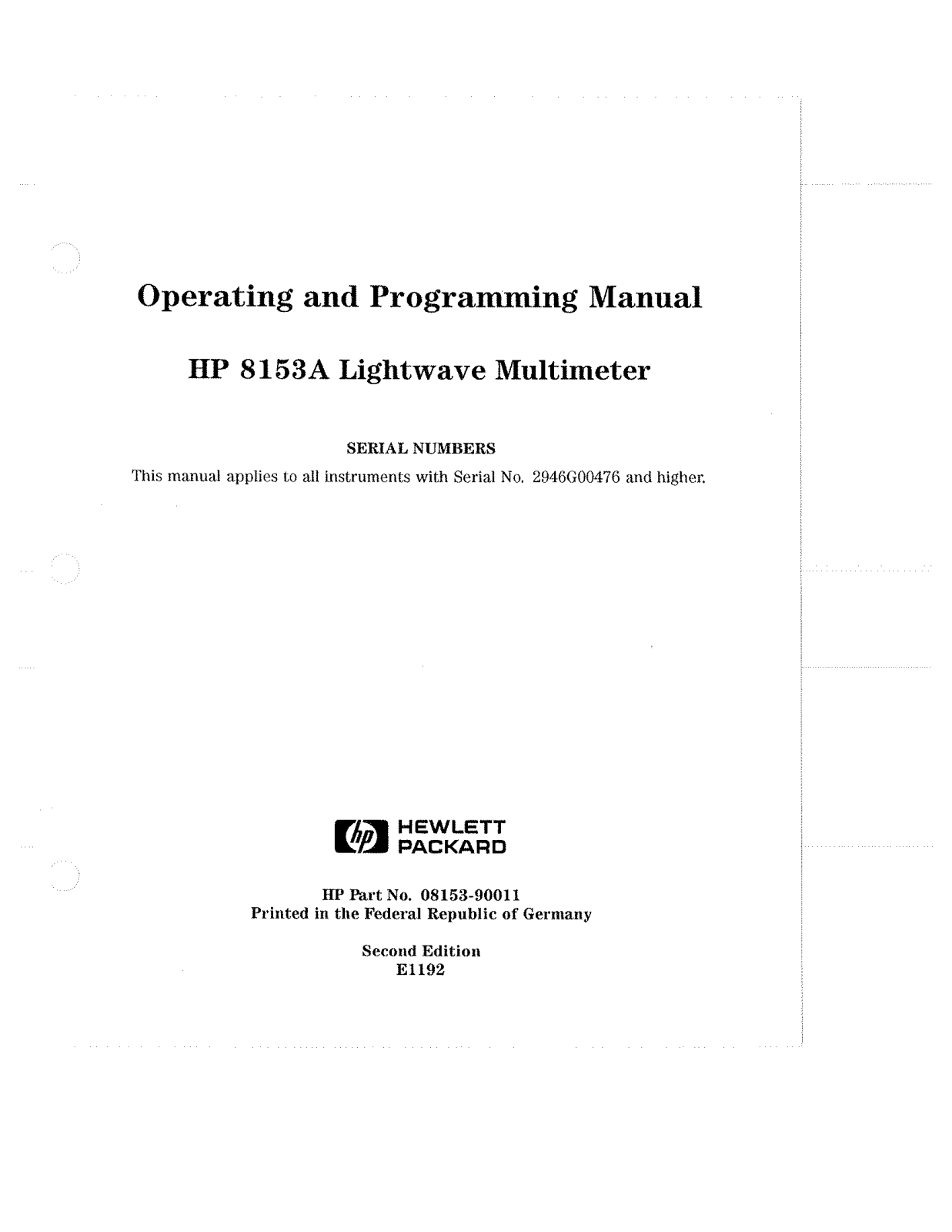 HP (Hewlett-Packard) 8153A User Manual