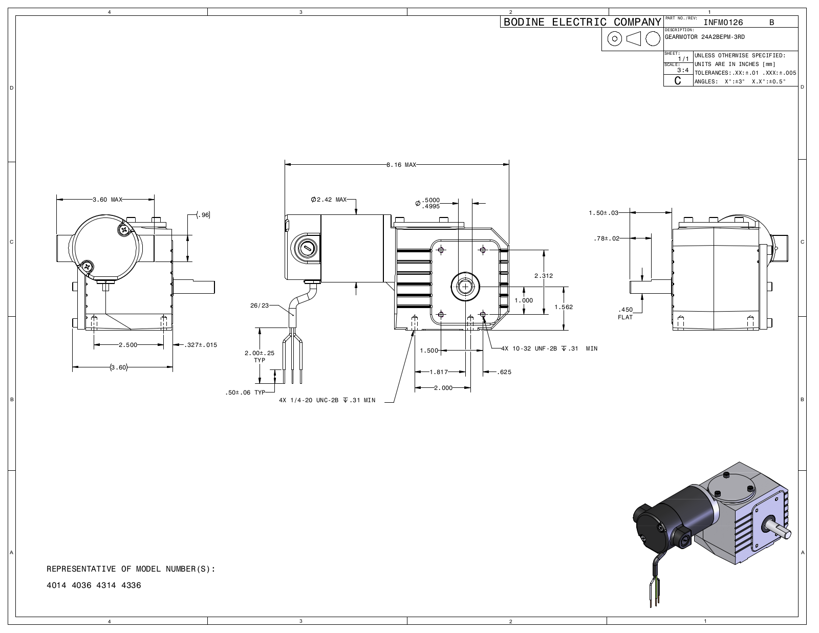 Bodine 4014, 4036, 4314, 4336 Reference Drawing