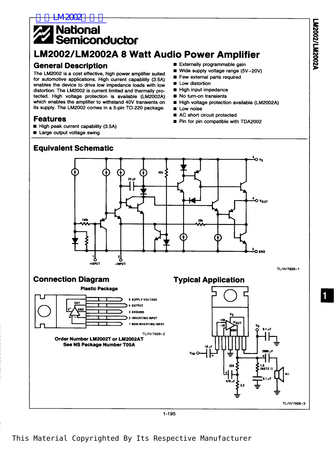 National Semiconductor LM2002, 2002A Technical data