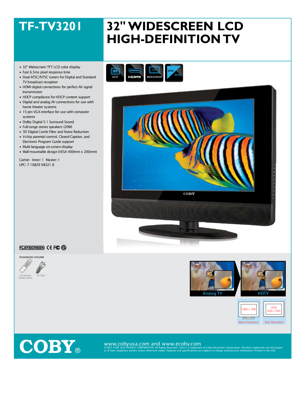 COBY electronic TFTV3201 User Manual