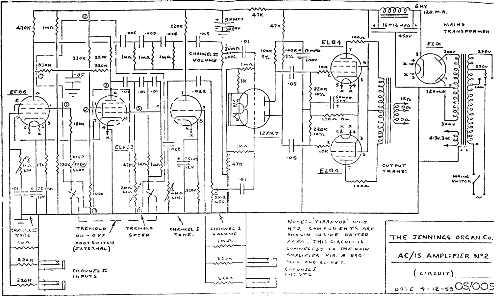 Vox ac15 1959 schematic