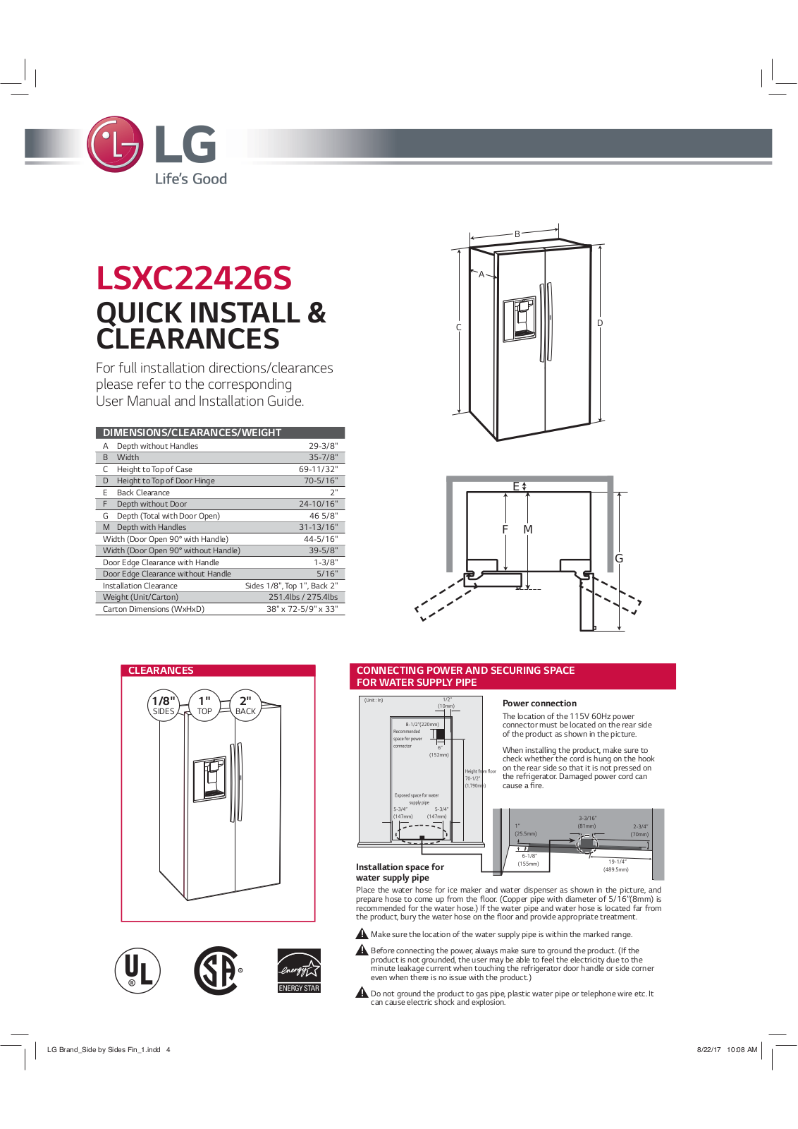 Lg LSXC22426S Dimension Guide