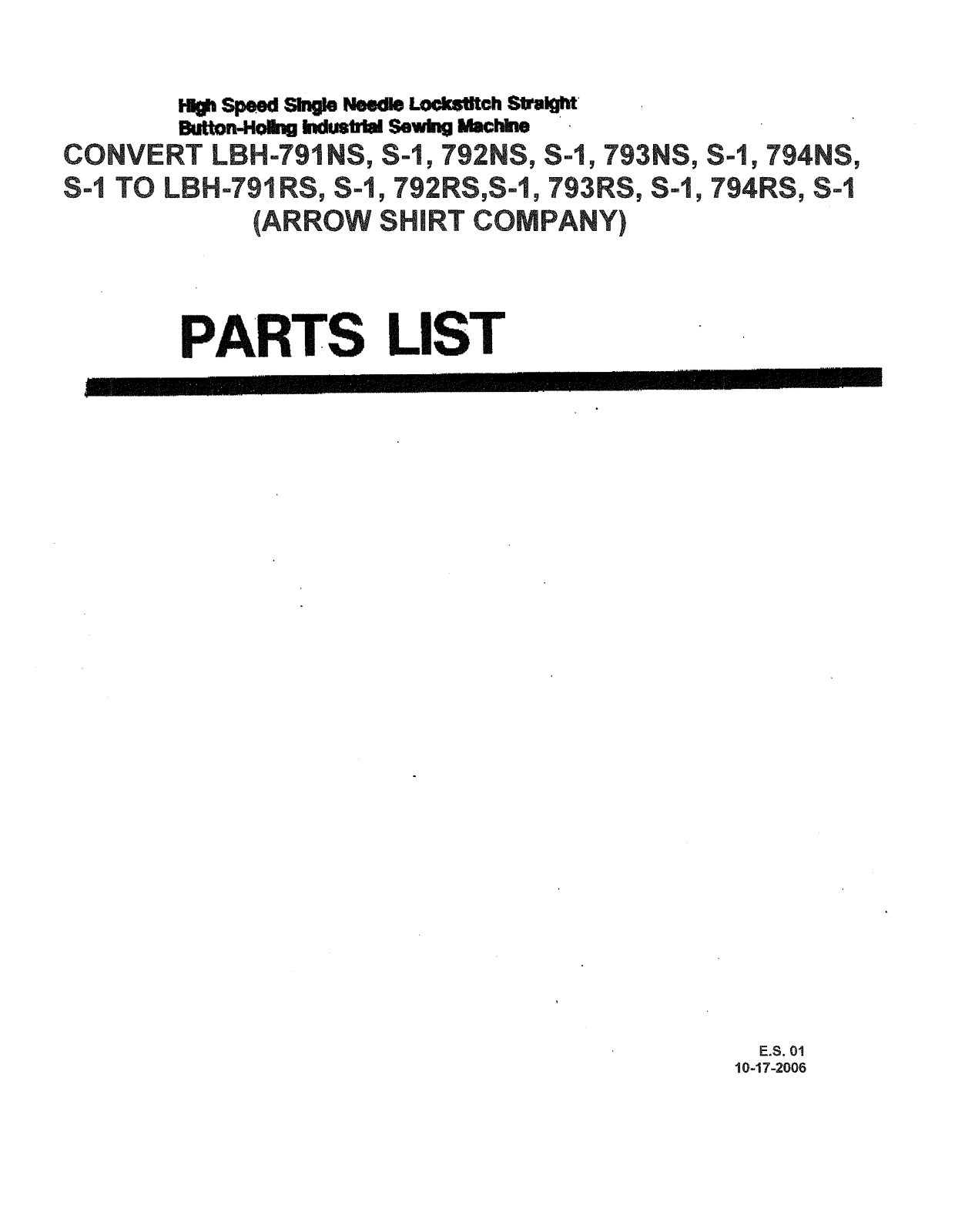 JUKI LBH-791NS, LBH-792NS, LBH-793NS, LBH-794NS, LBH-791RS Parts List