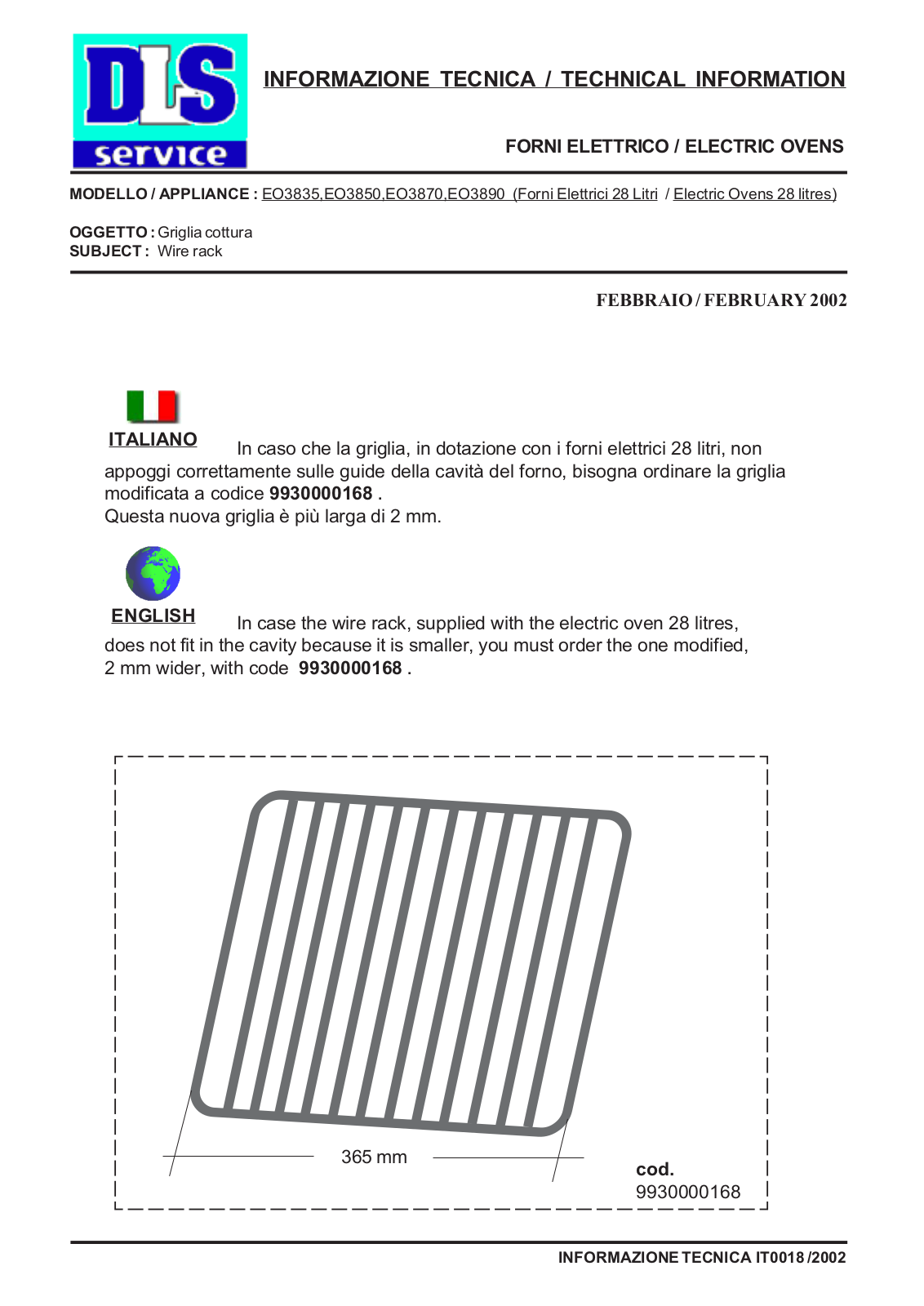 DeLonghi IT0018 TECHNICAL INFORMATION