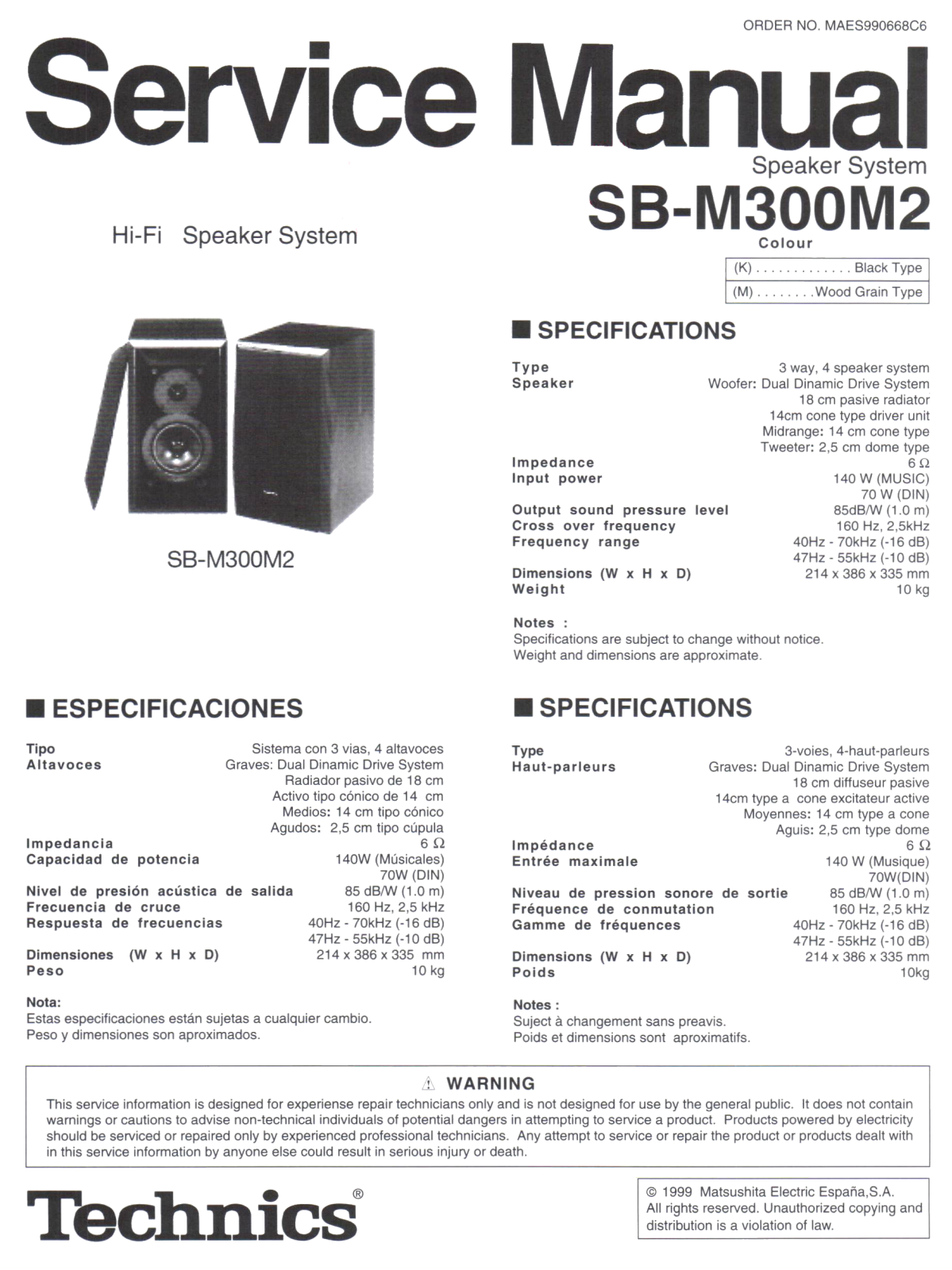 Technics SB-M300-M-2 Service Manual