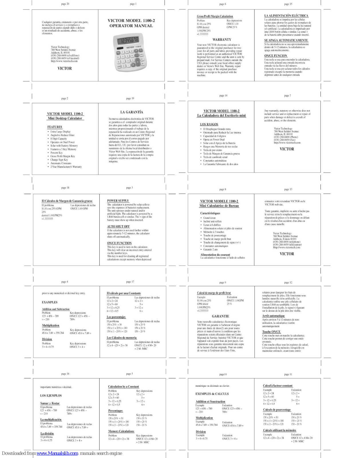 Victor 1100-2, VCT11002 Operator's Manual