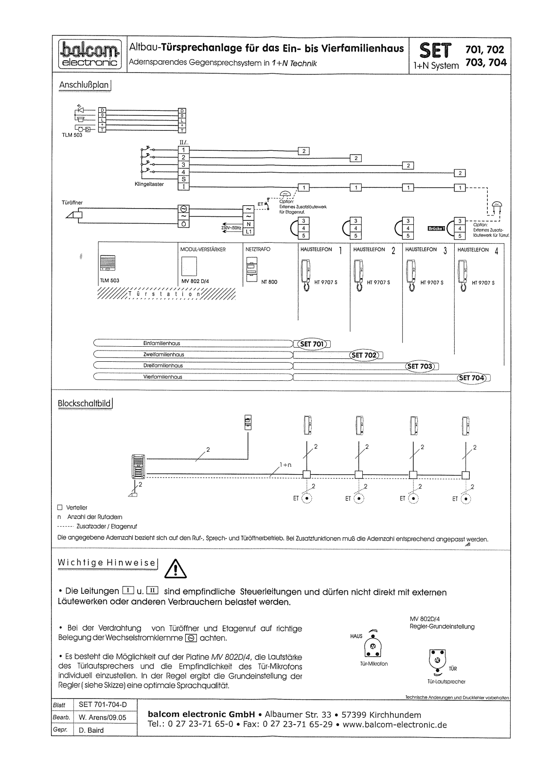 Balcom Elektronic Set 702, Set 703, Set 704 User Manual