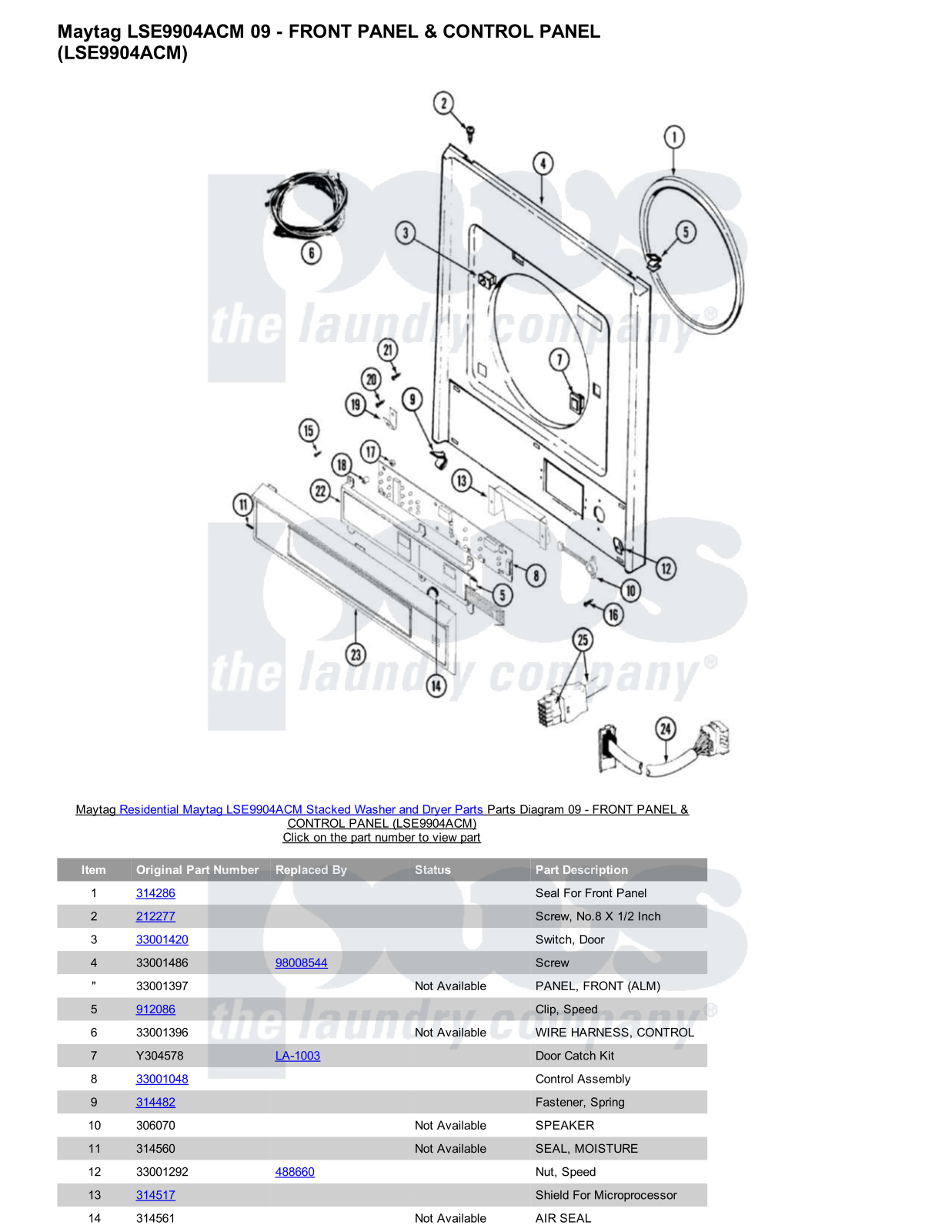 Maytag LSE9904ACM Stacked and Parts Diagram