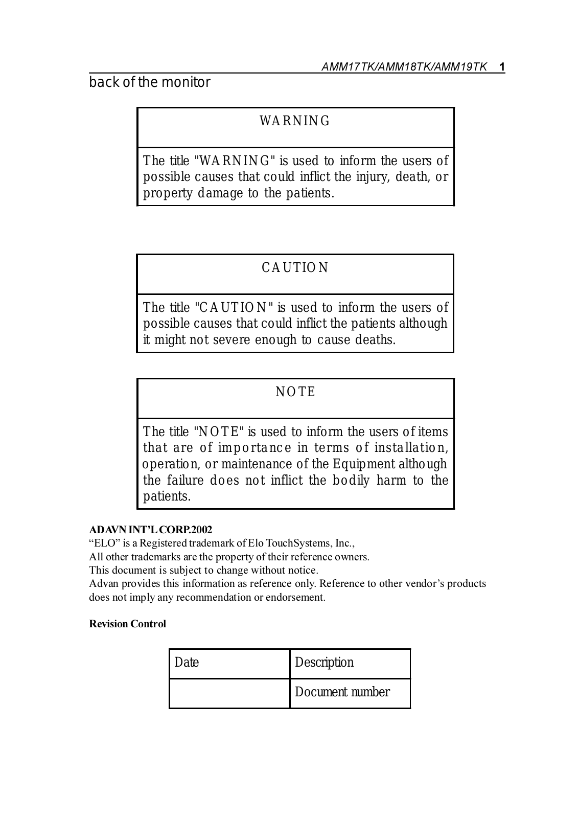 BARCO AGM19TKI6 Users Manual