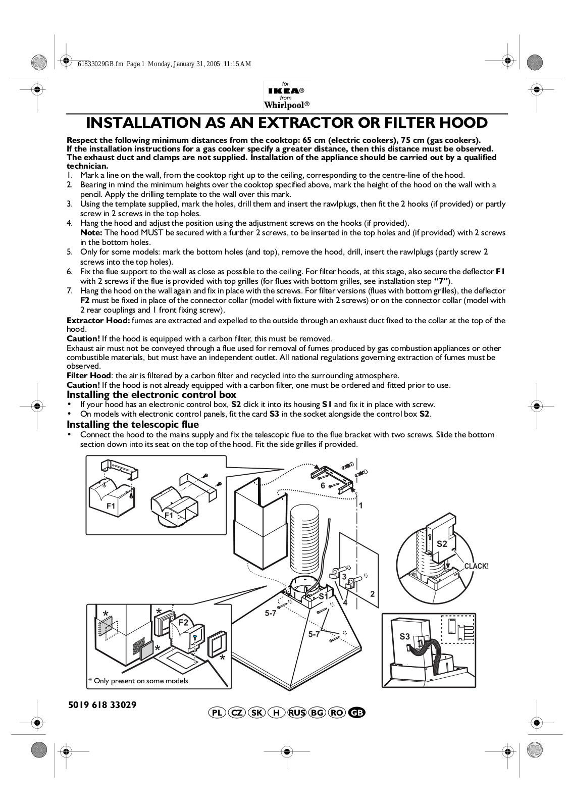 Whirlpool IG INSTRUCTION FOR USE