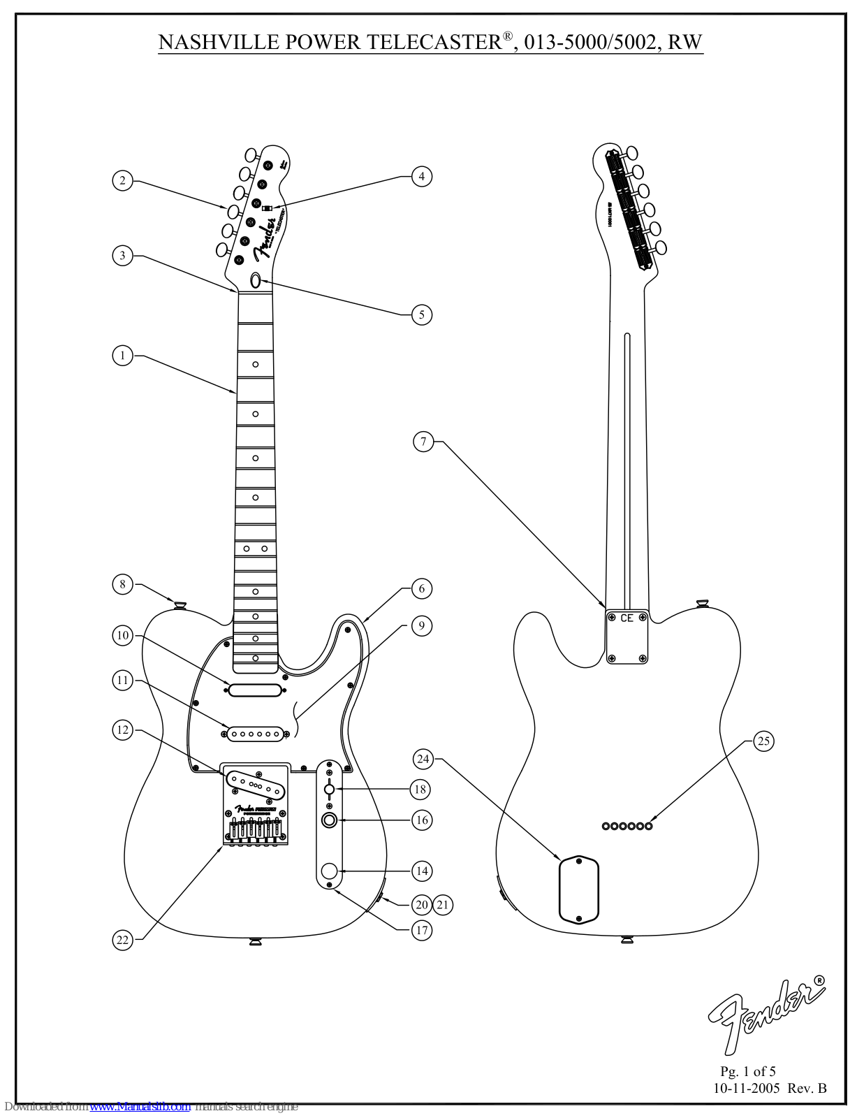 Fender Deluxe Nashville Tele, Nashville Power Telecaster, 013-5000, 013-5002 Diagram