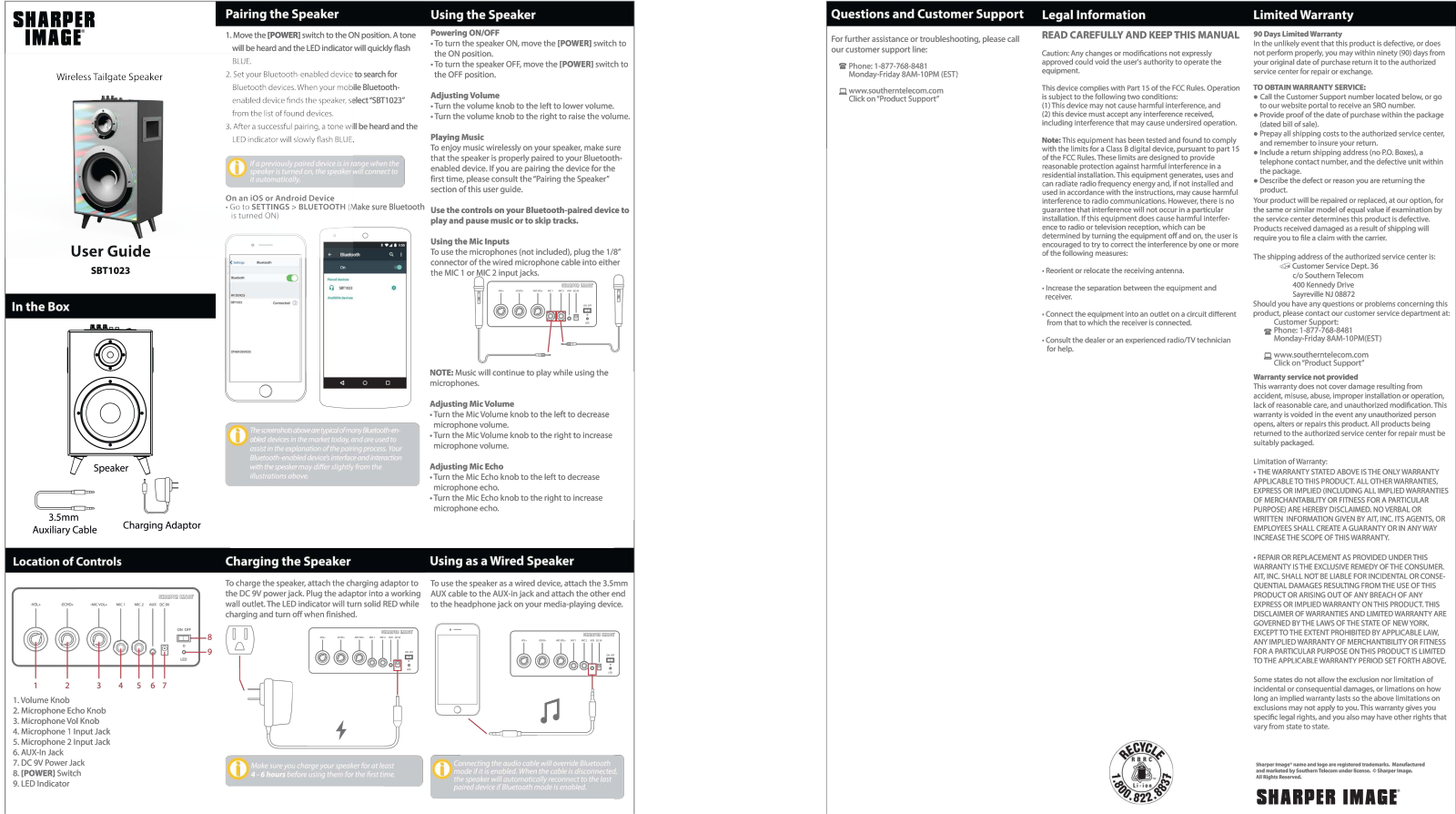 Sharper image SBT1023 User Manual