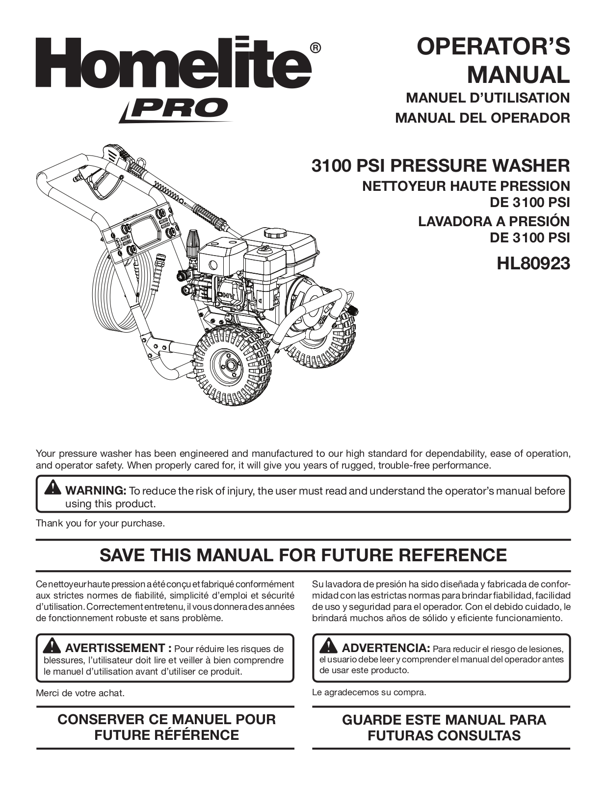 Homelite HL80923 User Manual