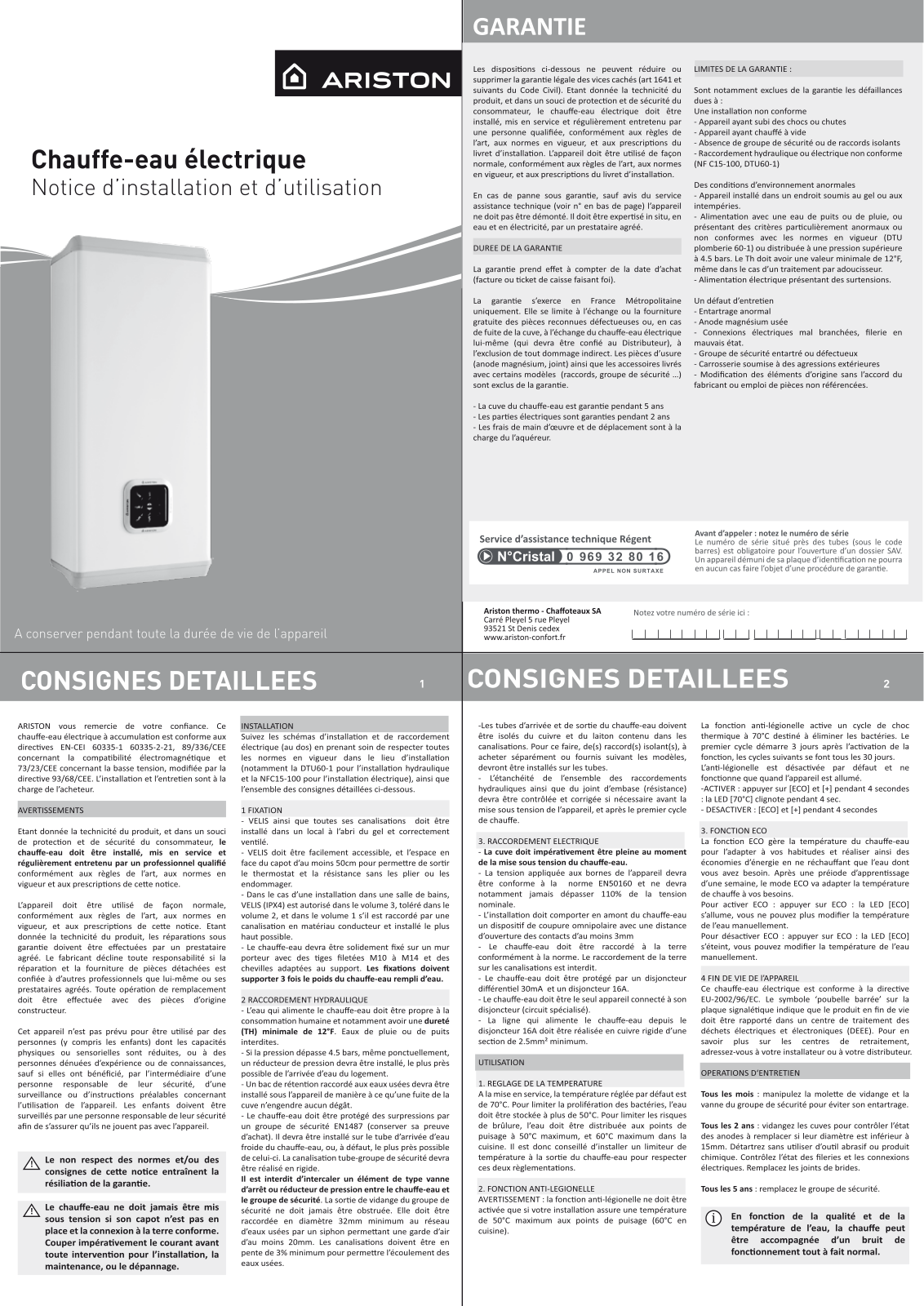 Ariston 65L VELIS, 80L VELIS Instructions Manual