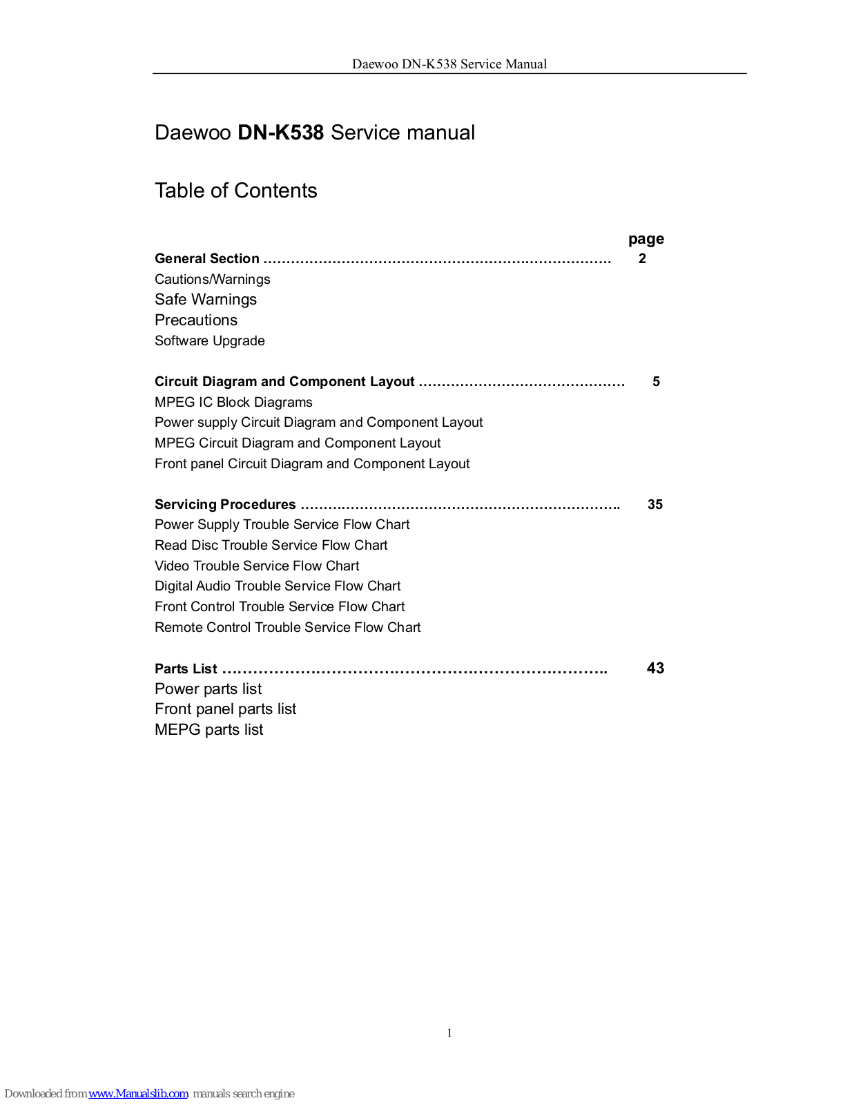 Daewoo DN-K538 Service Manual