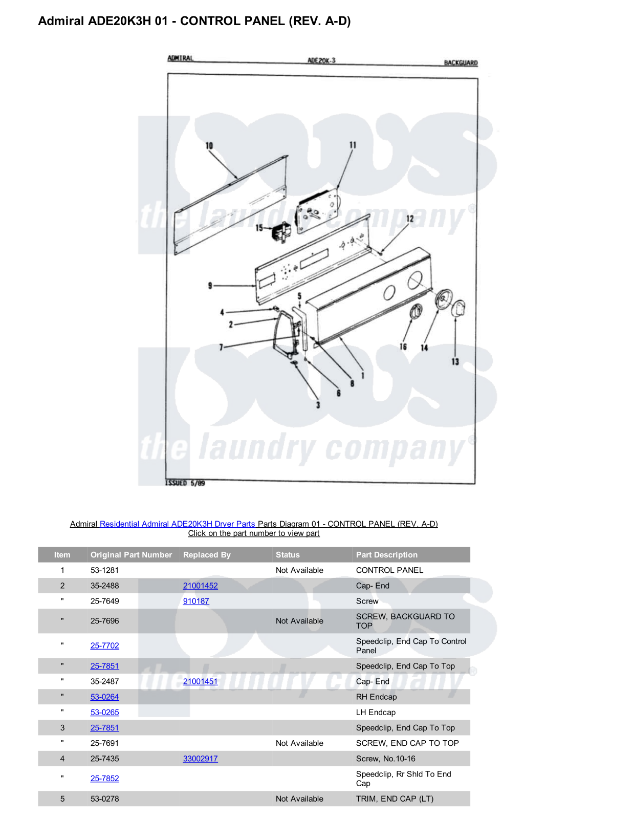 Admiral ADE20K3H Parts Diagram