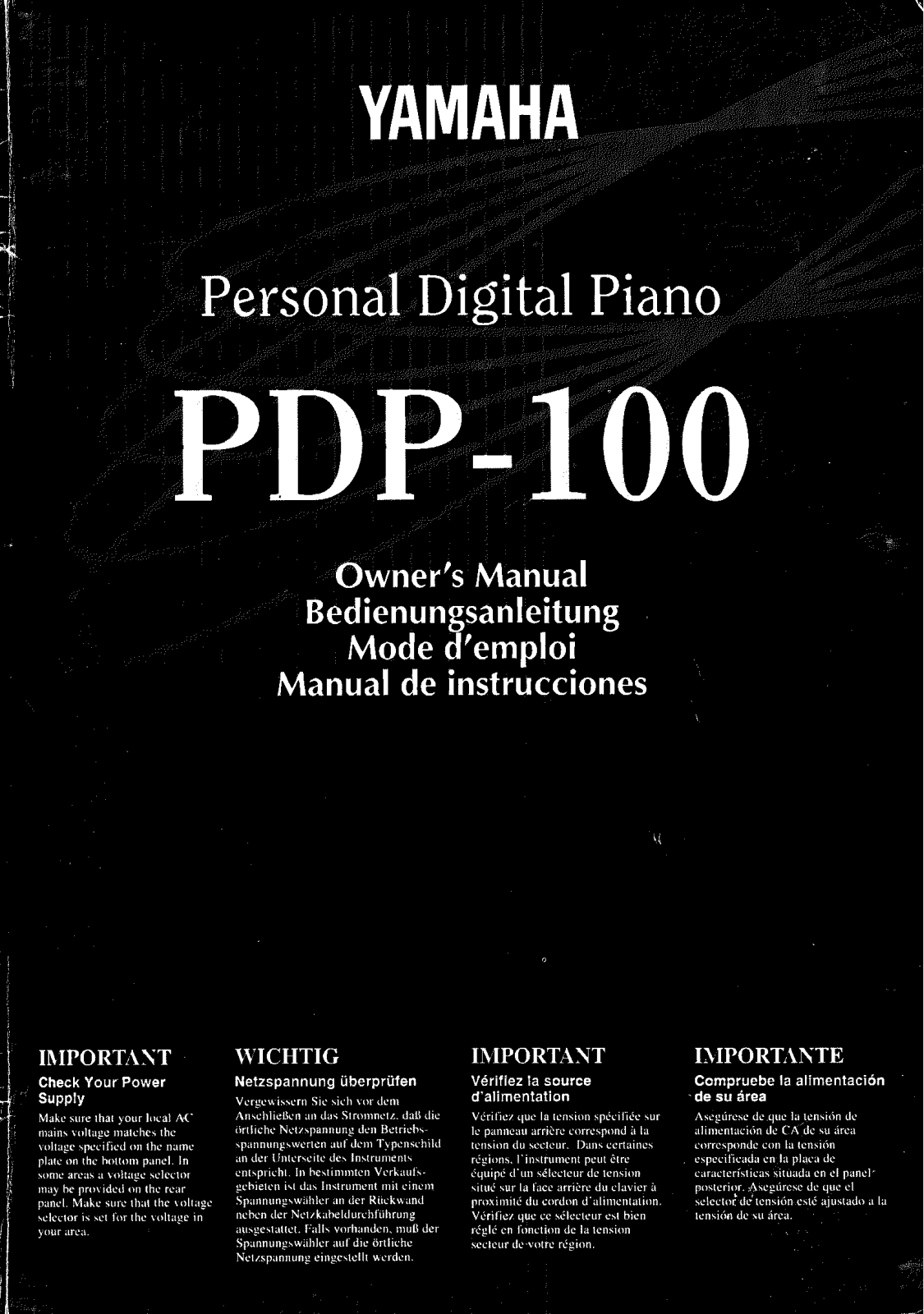 Yamaha PDP100 Owner's Manual