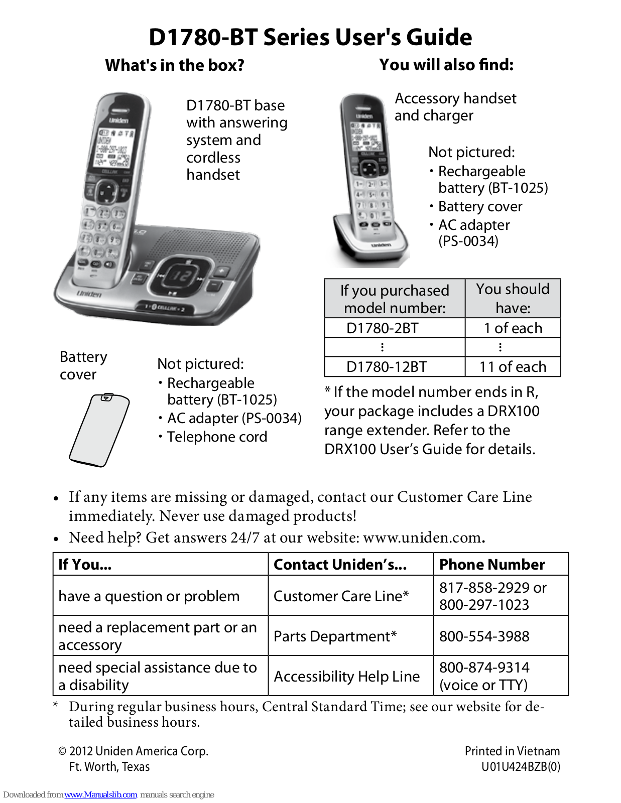 Uniden D1780-BT Series, D1780-2BT, D1780-3BT, D1780-4BT, D1780-5BT User Manual