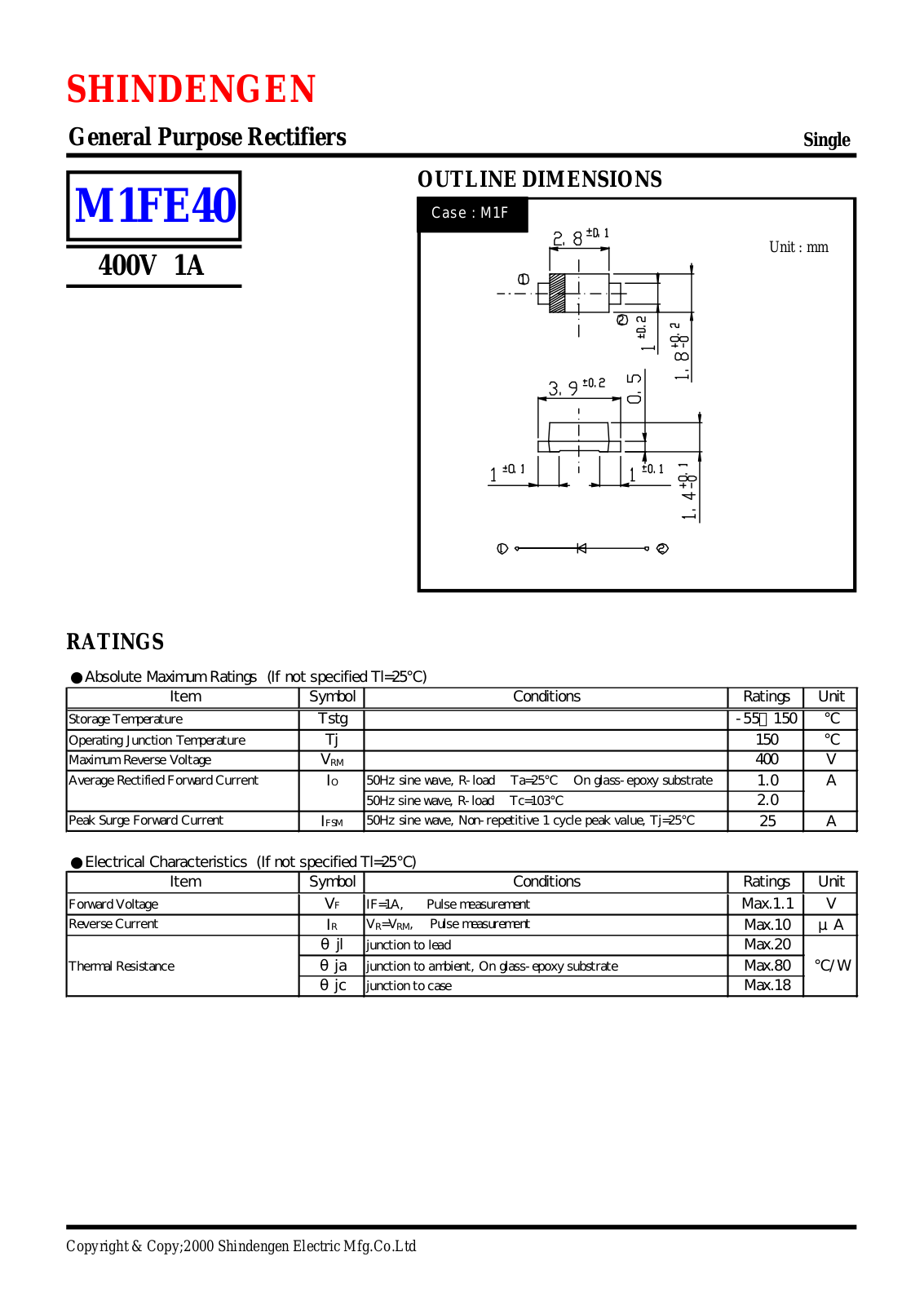 Shindengen Electric Manufacturing Company Ltd M1FE40 Datasheet