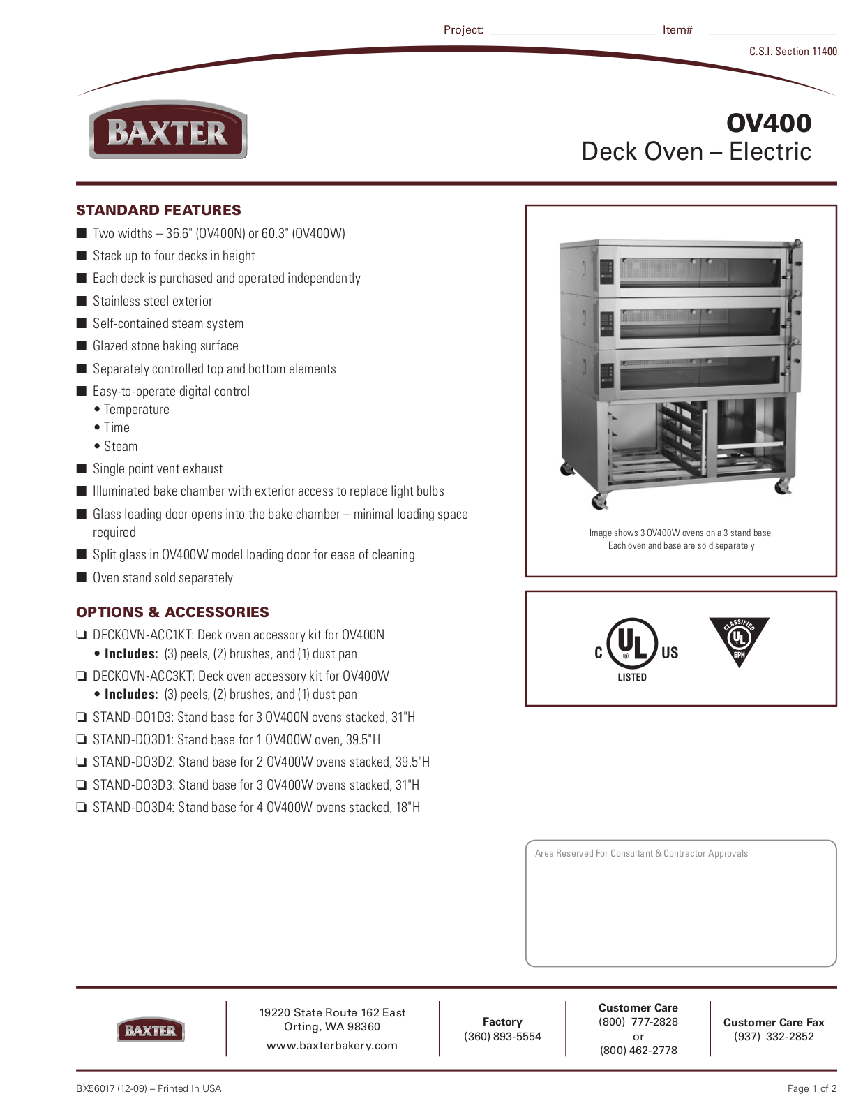 Mannhart OV400 Specifications