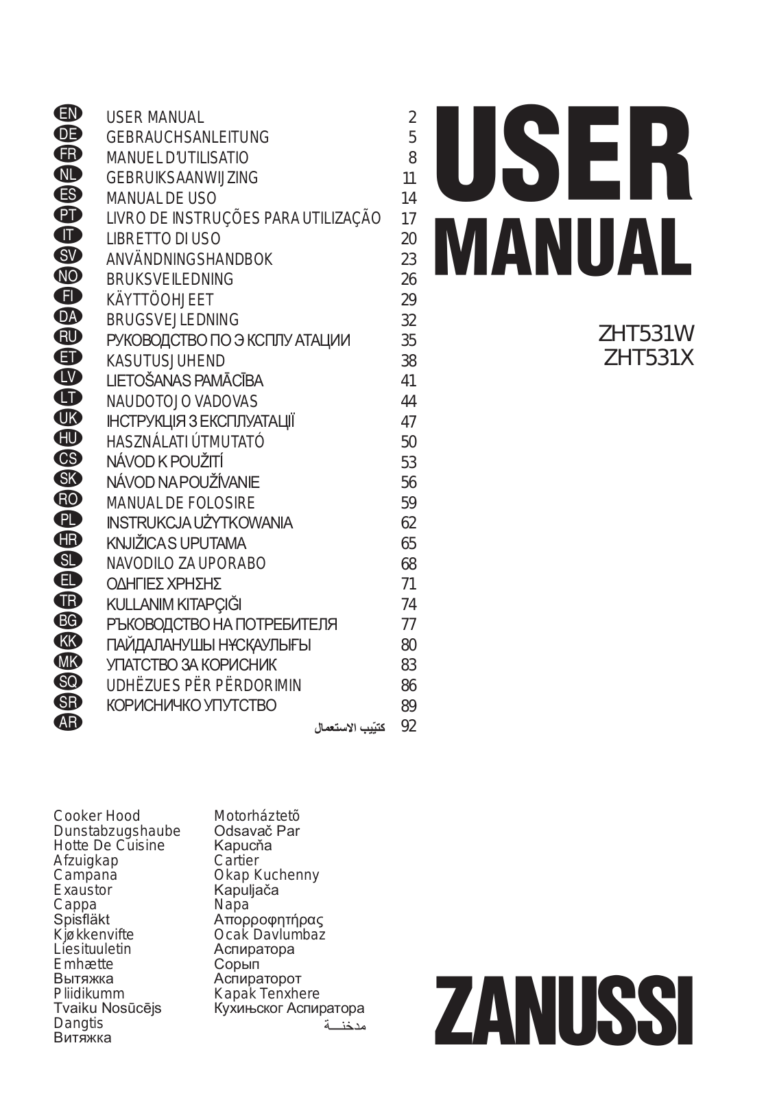 Zanussi ZHT531W, ZHT531X User Manual