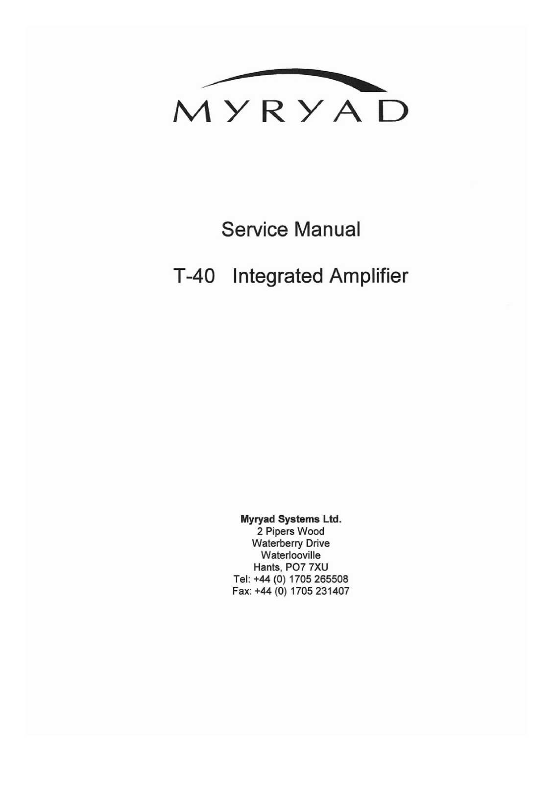 Myryad T-40 Service manual