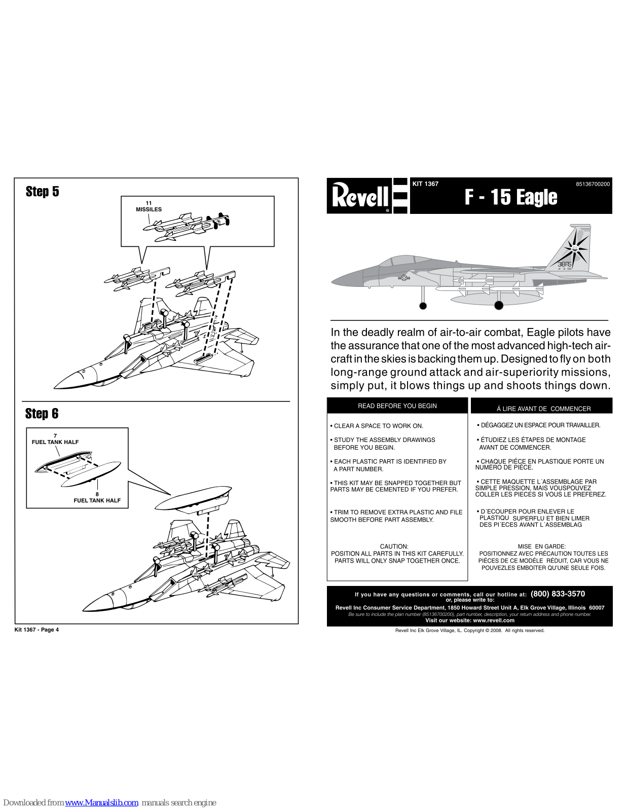 REVELL KIT 1367, F-15 Eagle, 1367 Assembly Manual