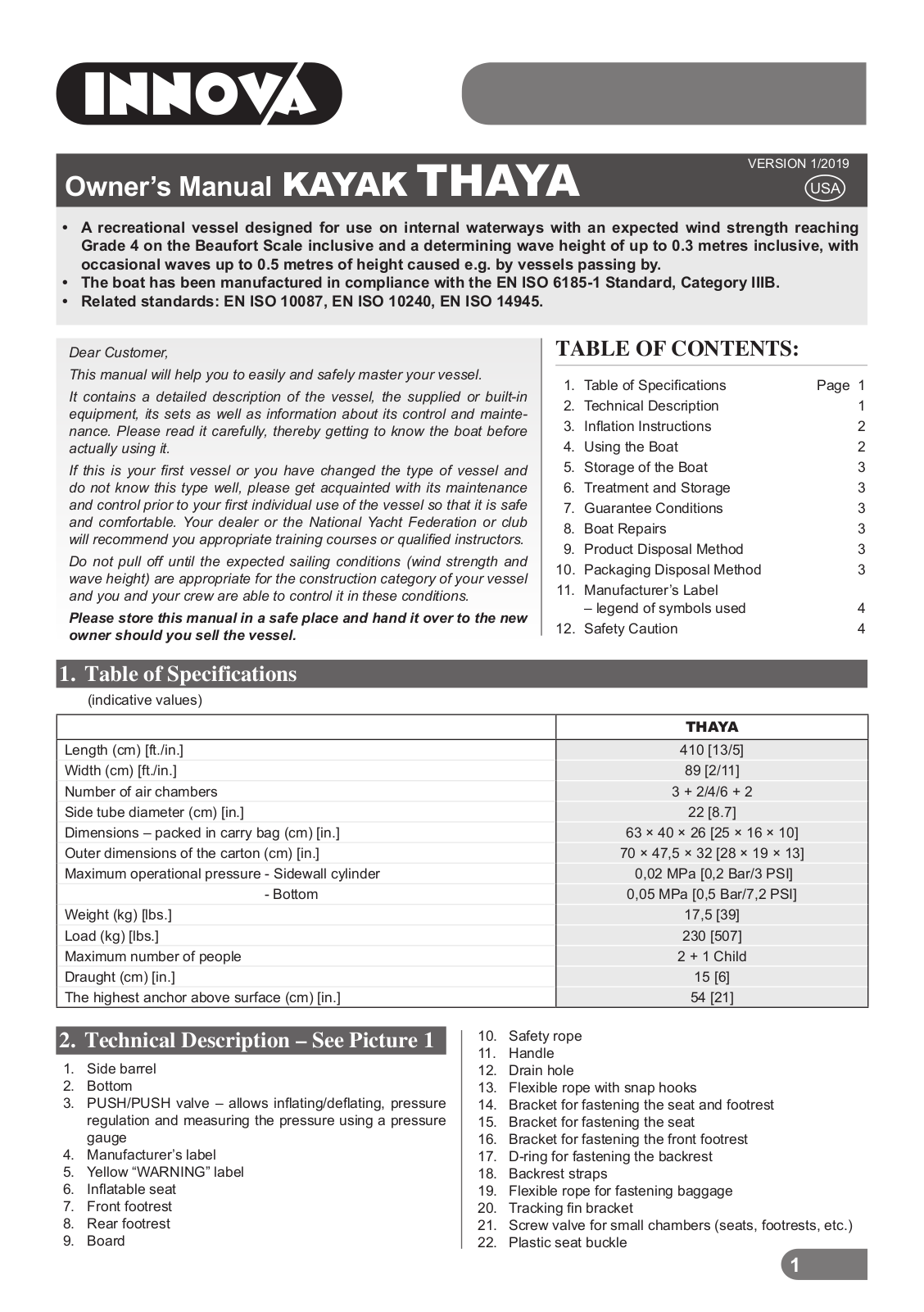 Innova Thaya User Manual