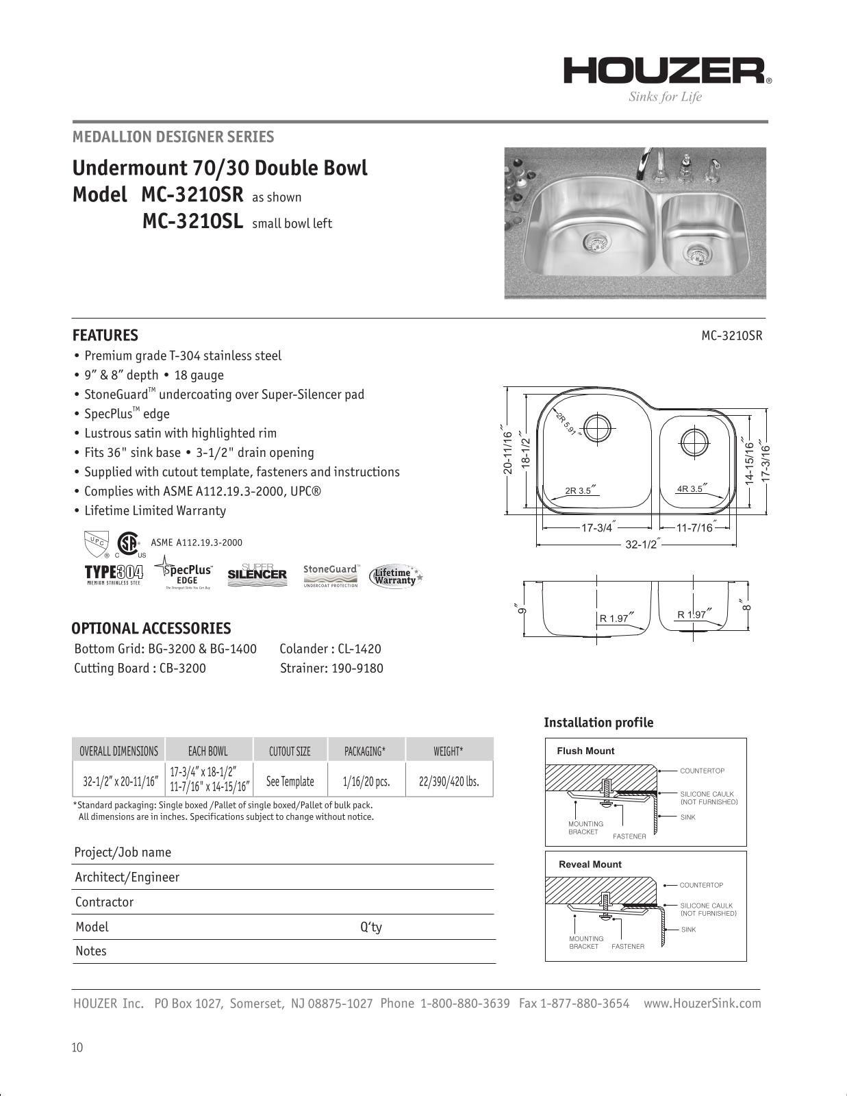 Houzer MC3210SR1 Specs