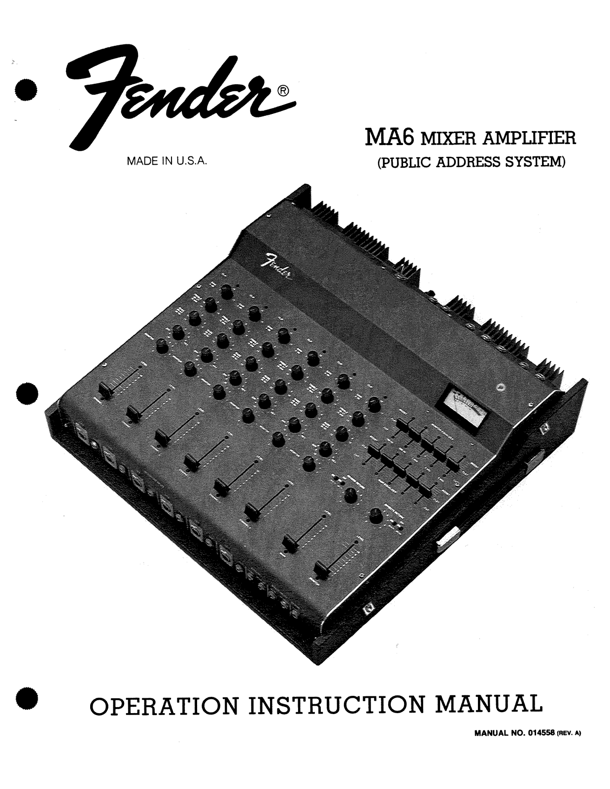 Fender MA6-Mixer-Amplifier Operation Manual