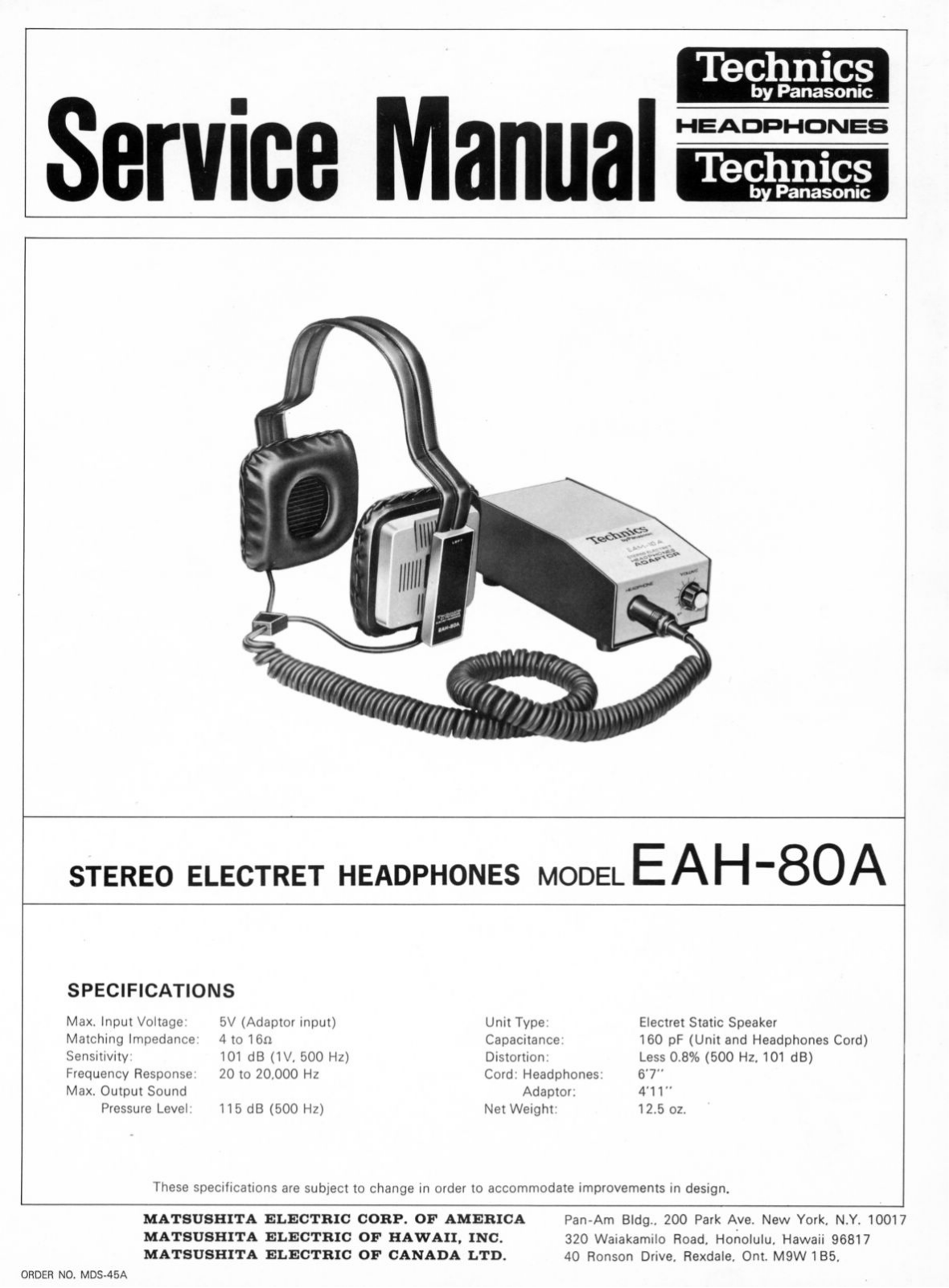 Technics EAH-80-A Service manual