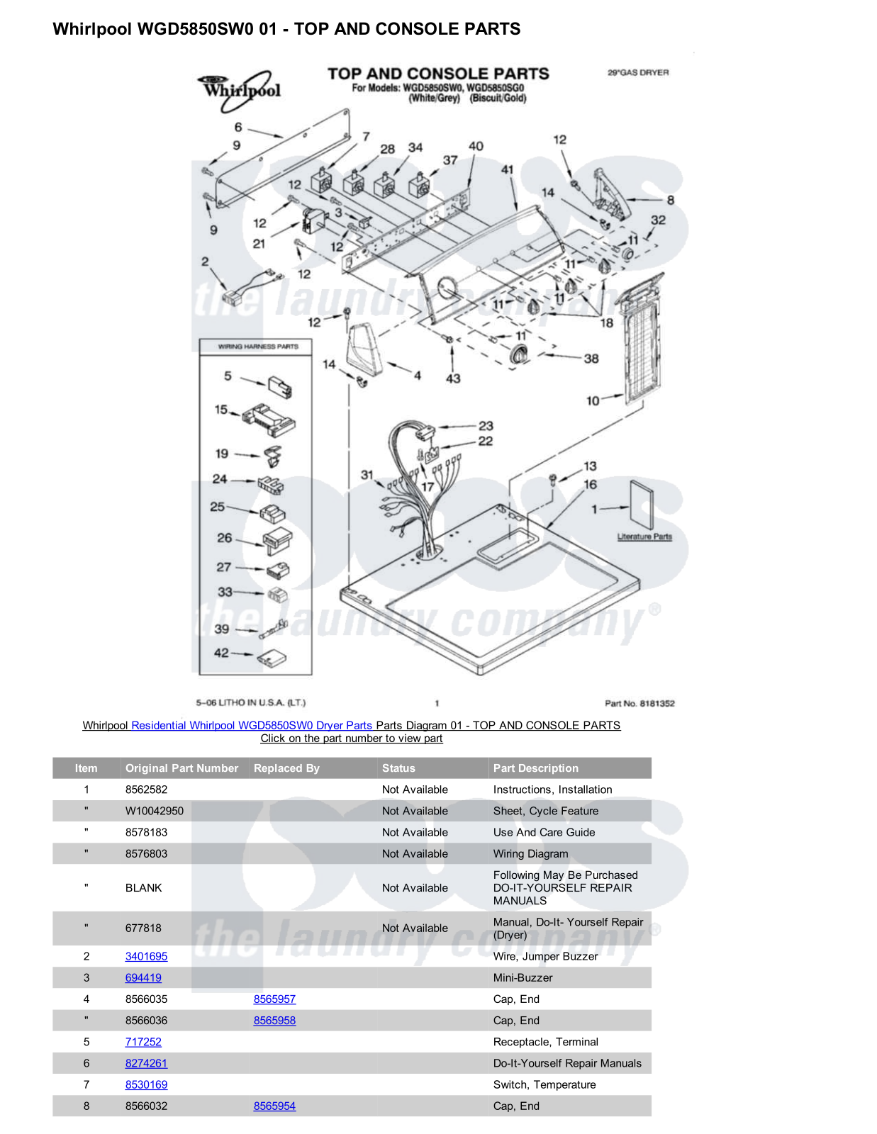 Whirlpool WGD5850SW0 Parts Diagram