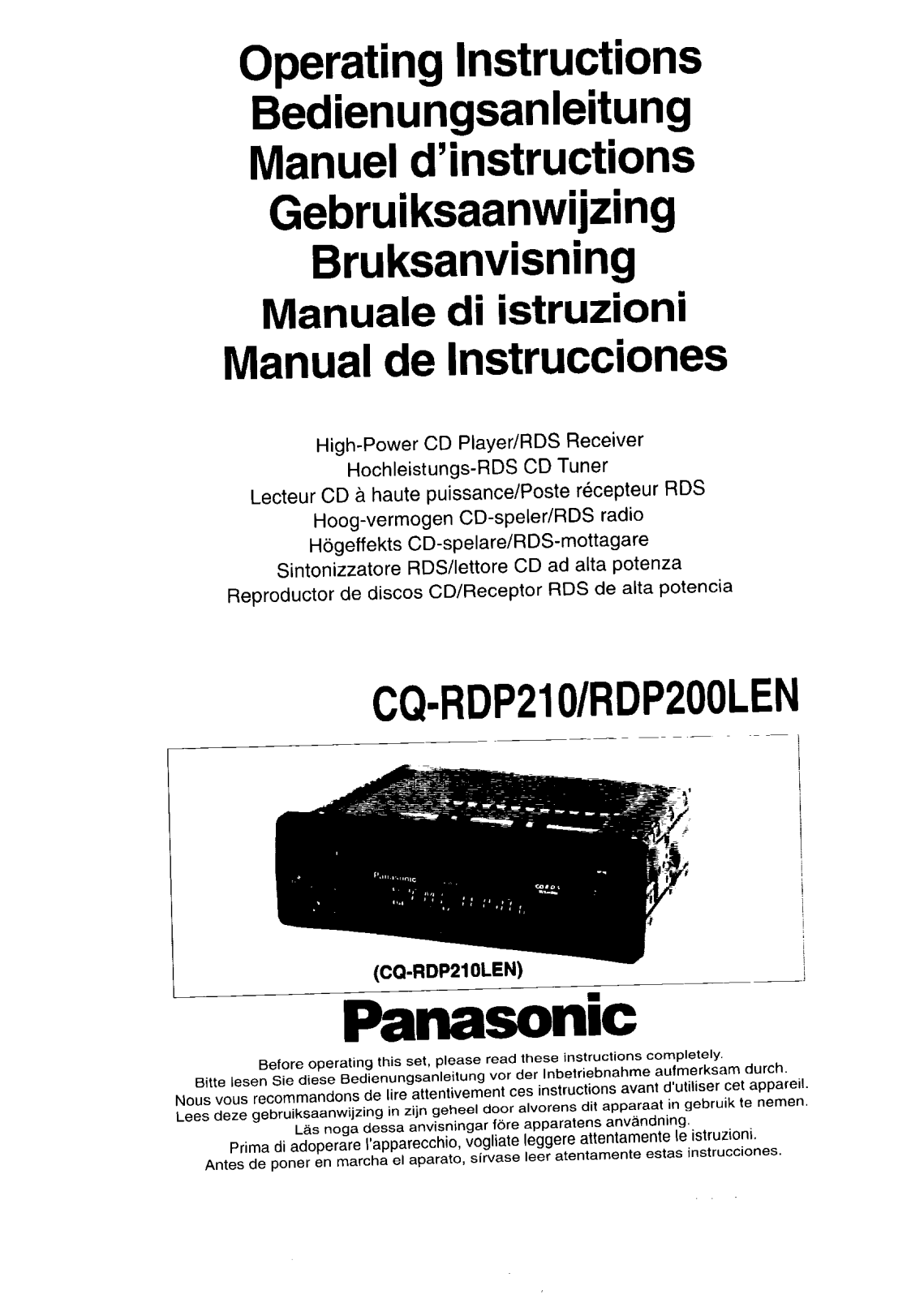 Panasonic CQ-RDP210, CQ-RDP200 User Manual