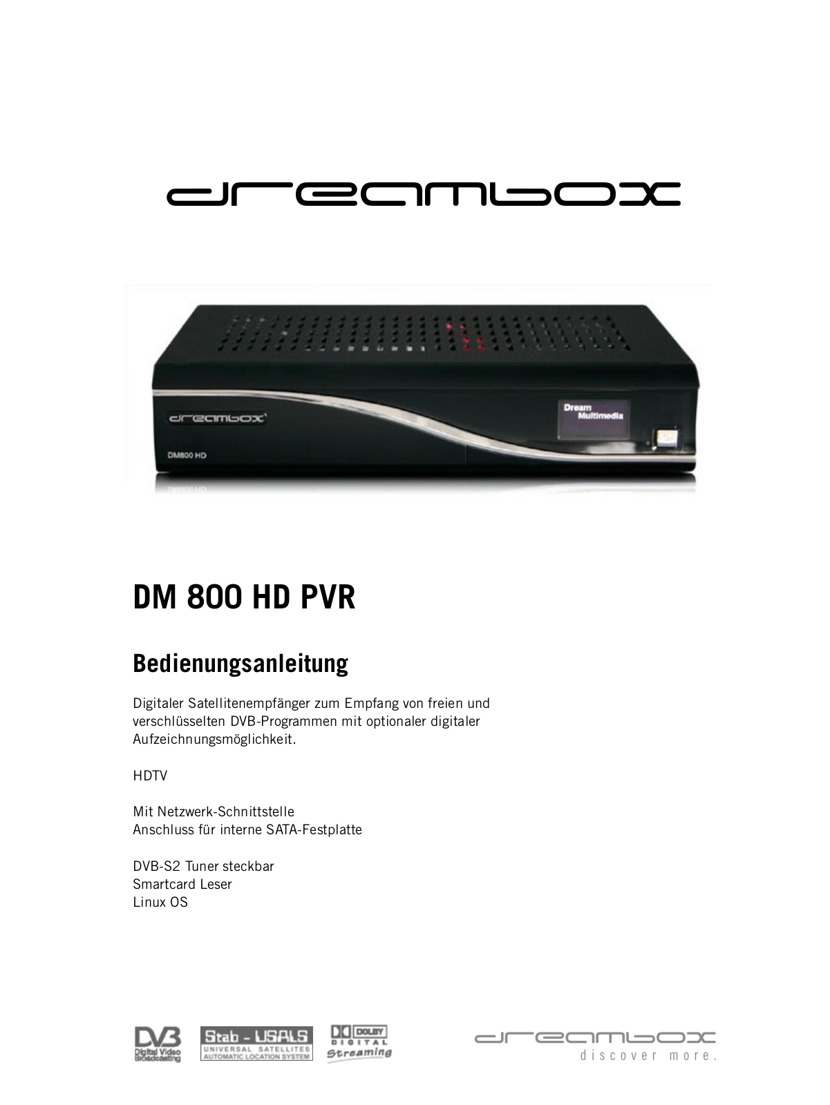 Dream multimedia DREAMBOX DM 800 HD PVR User Manual