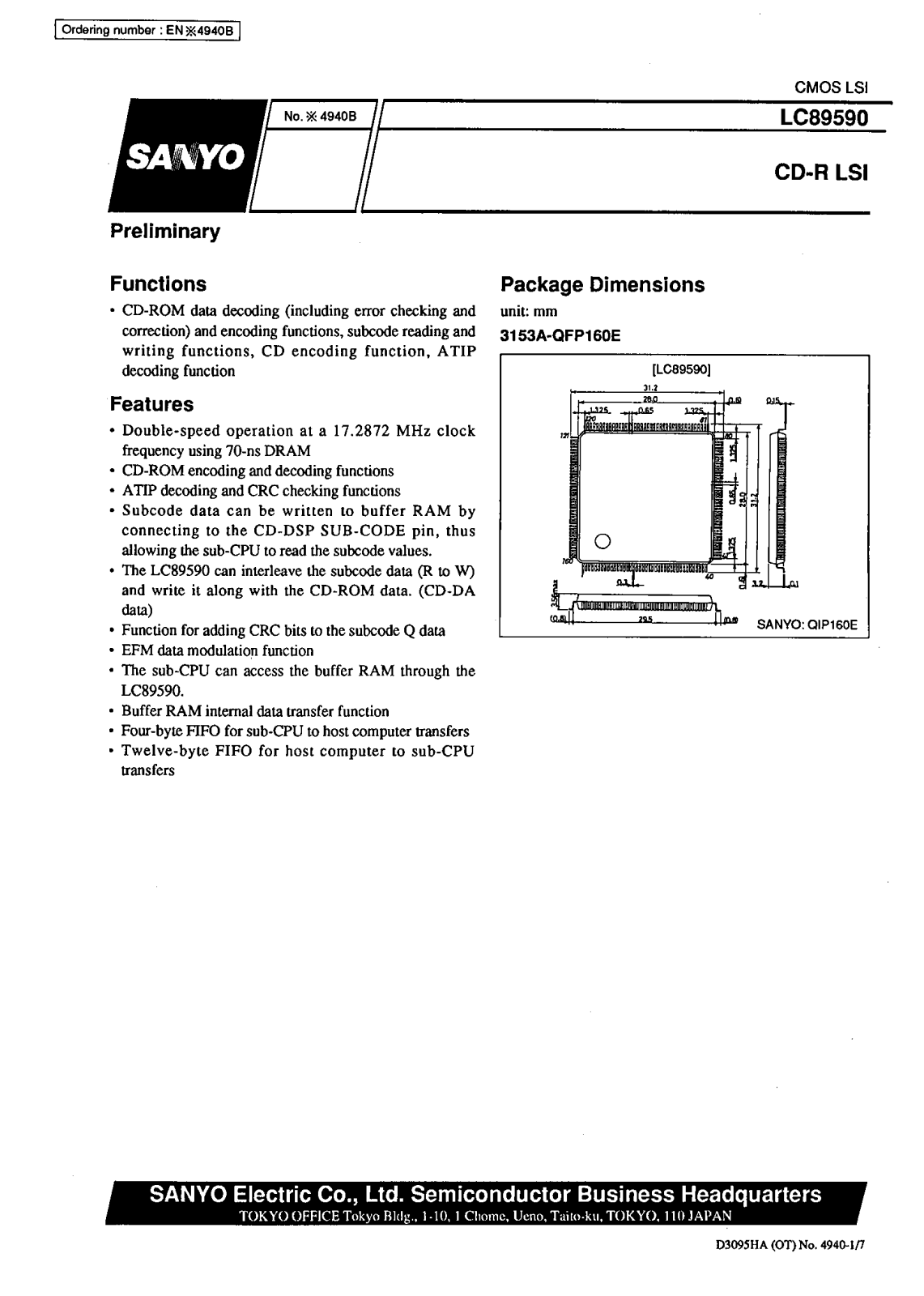 SANYO LC89590 Datasheet