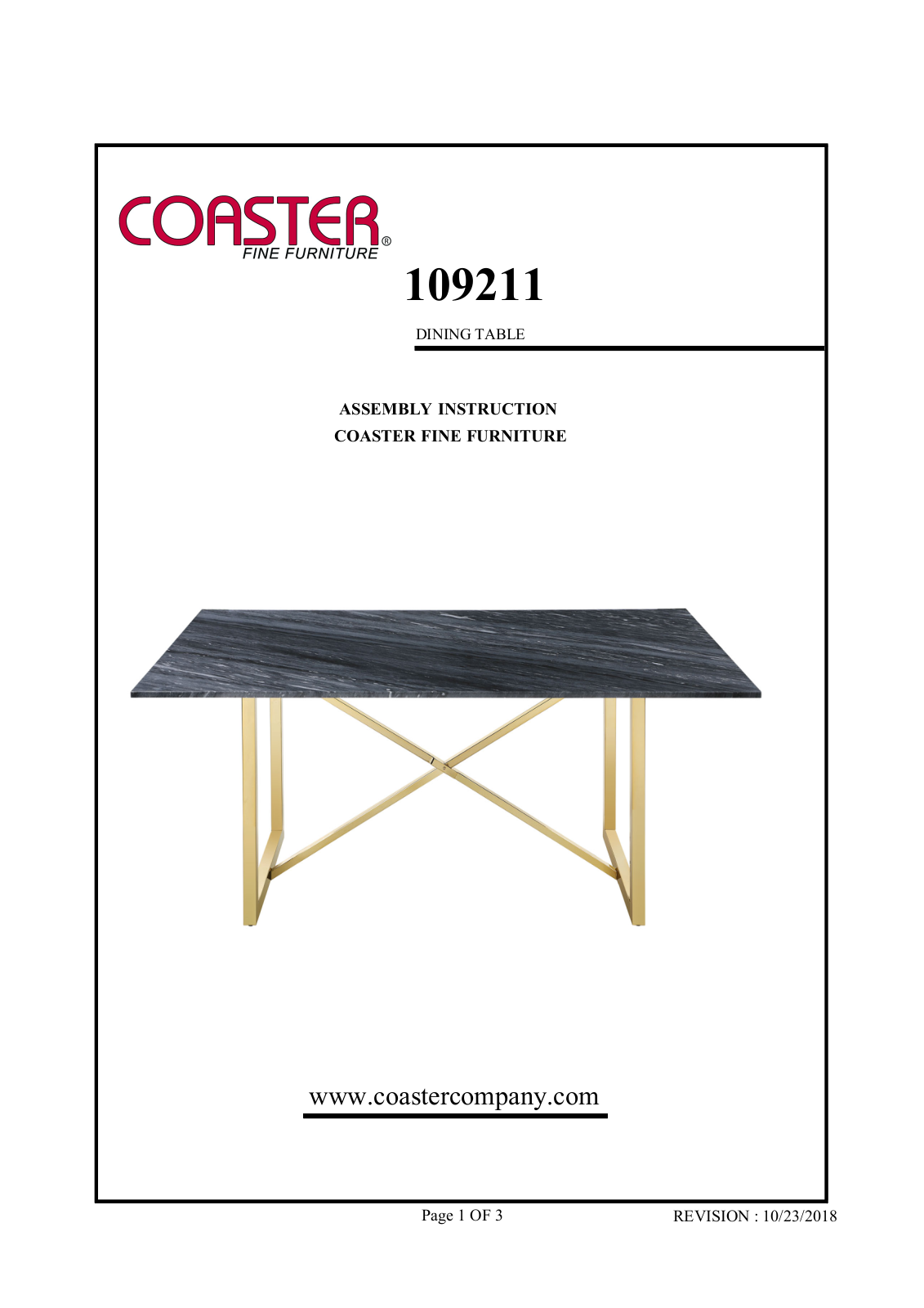 Coaster 109211 Assembly Guide