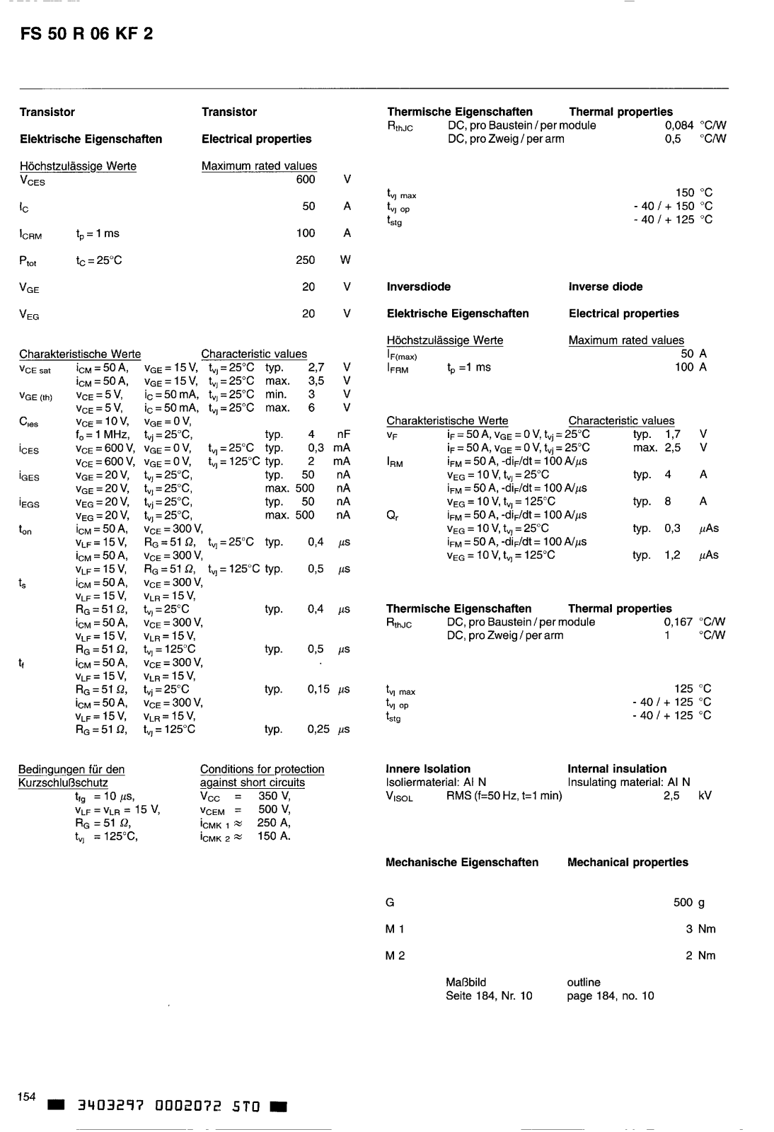 Infineon FS50R06KF2 Data Sheet