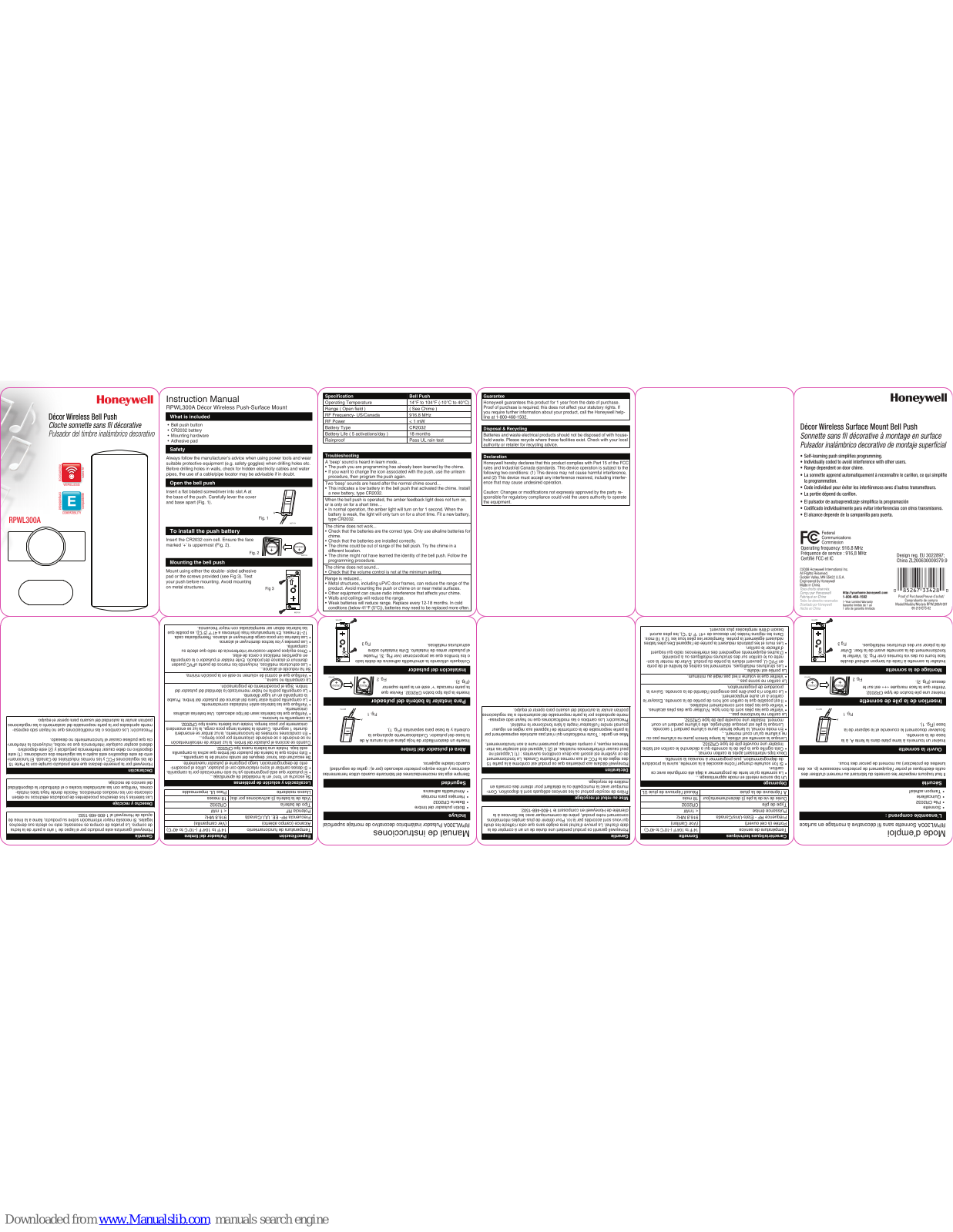 Honeywell RPWL300A Instruction Manual