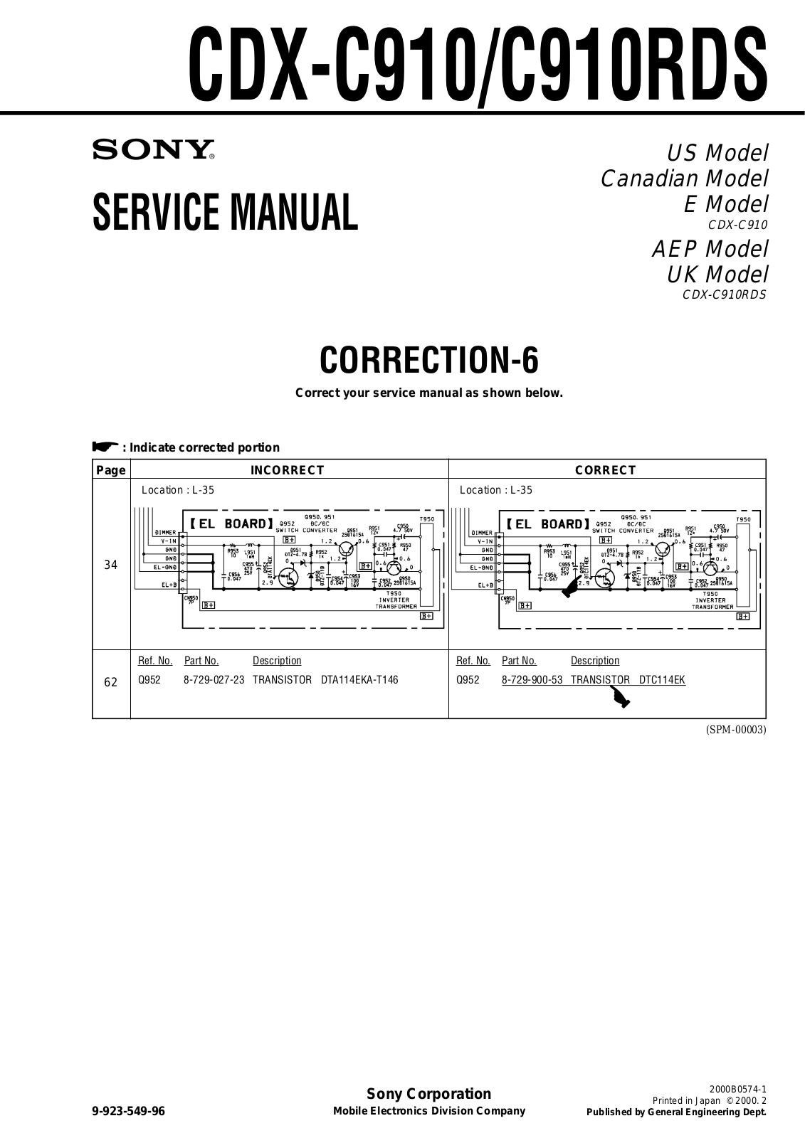 Sony CDX-C910, CDX-C910RDS Service Manual