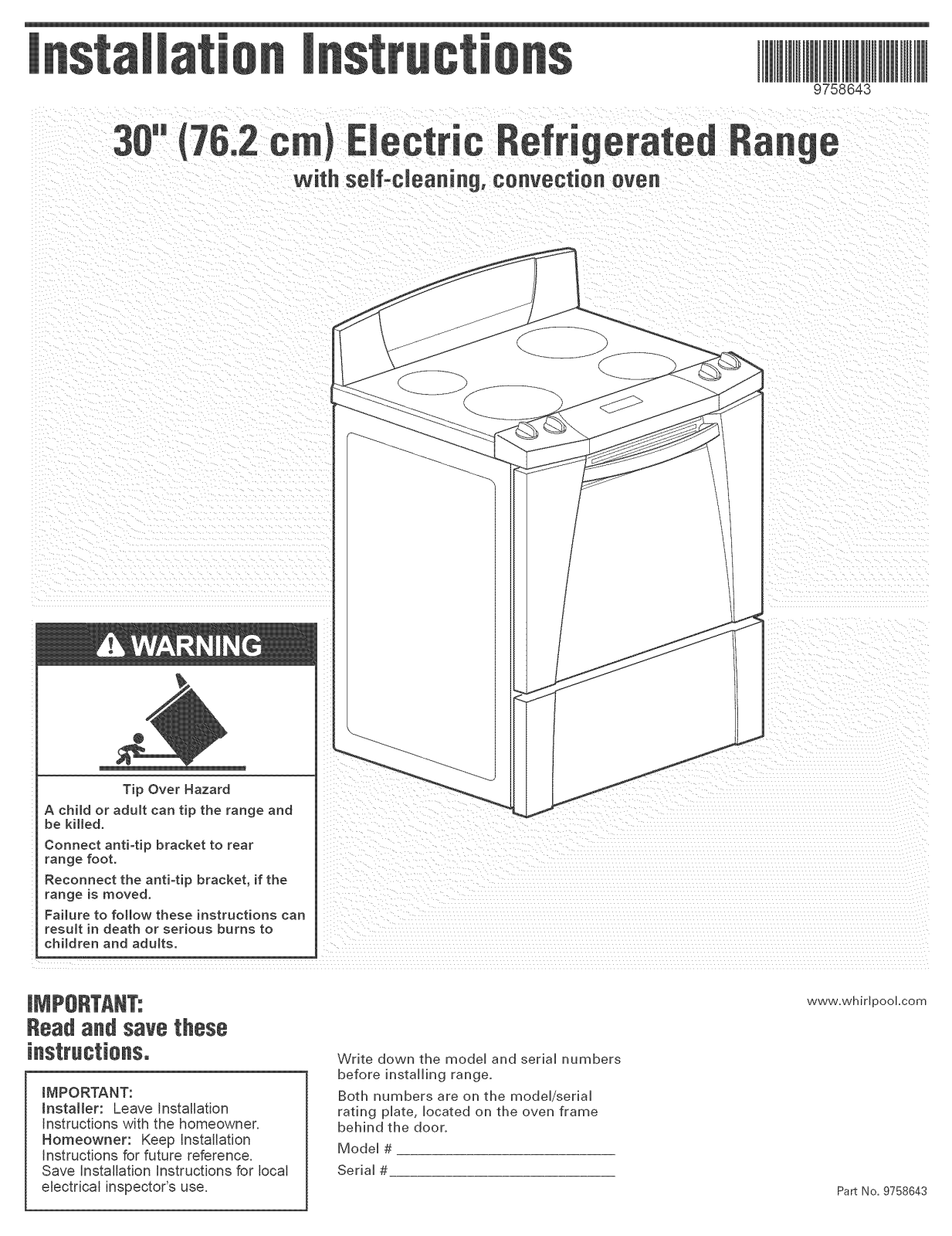 Whirlpool GR556LRKP0, YGR556LRKP0, YGR556LRKS0, GR556LRKS1, GR556LRKS0 Installation Guide - ManualMachine.com